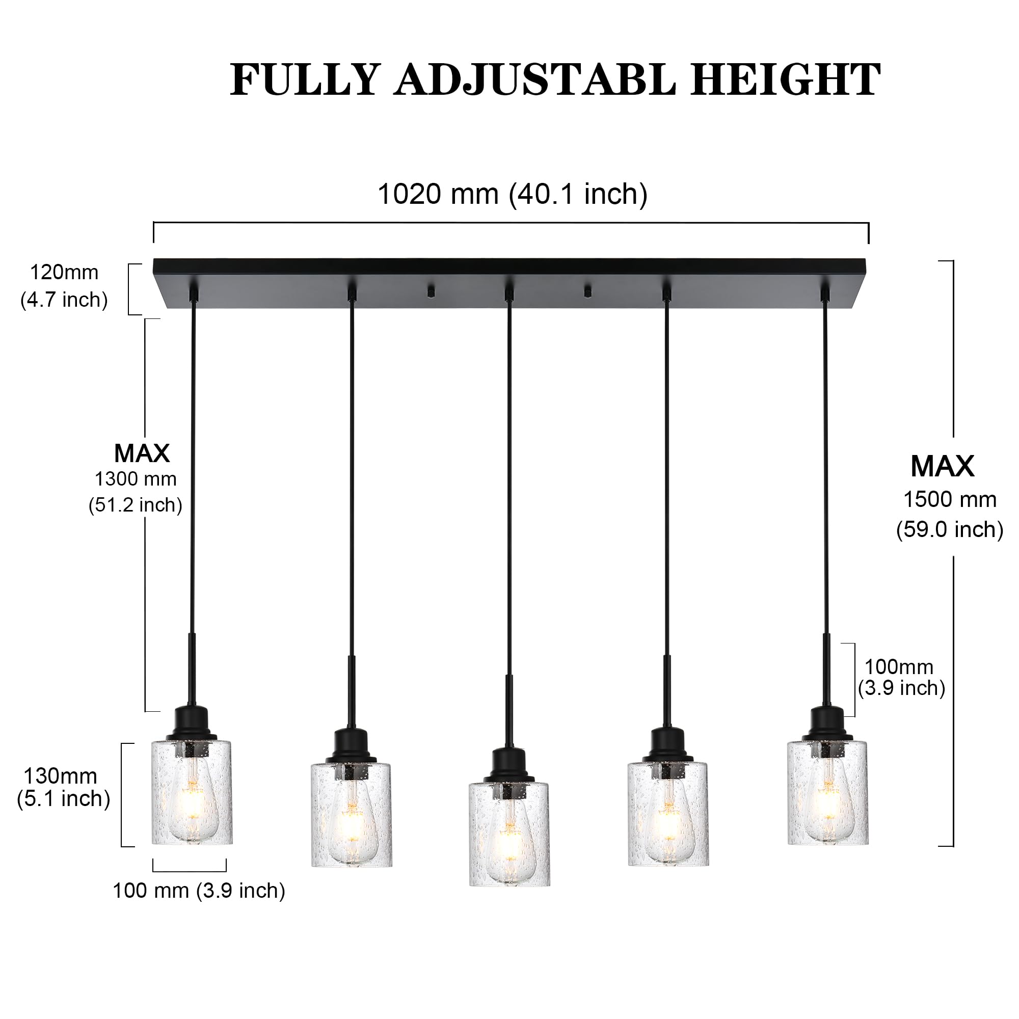 Pendrion Black Chandelier 5 Light Dining Room Lighting Fixtures Hanging Linear Pendant Lights Industrial Modern Chandelier With