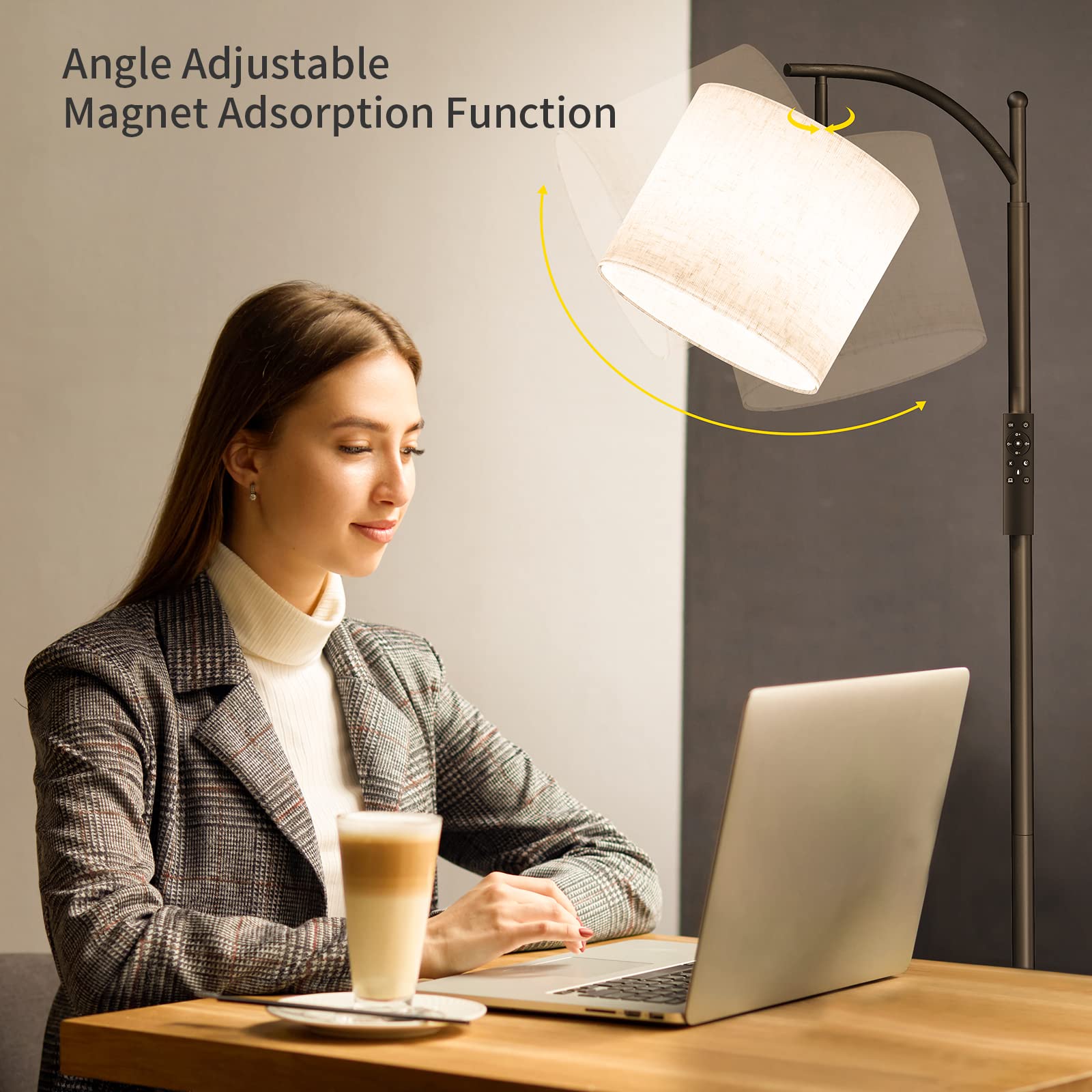 SUNMORY Arc Floor Lamp - Modern Remote Control, Stepless Dimmable, Metal, Black, Model MF18166 for Living Room, Bedroom, Office
