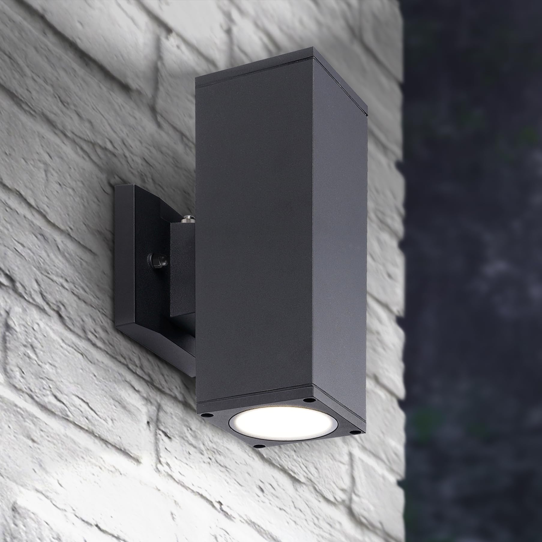 ASD 2 Light Square Dusk to Dawn LED Outdoor Wall Light Fixture | 18W 1900LM 3000K-5000K 120V Cylinder Up Down Lights | Exterior Wall Sconce | Front Door  Porch  Patio | Black  ETL