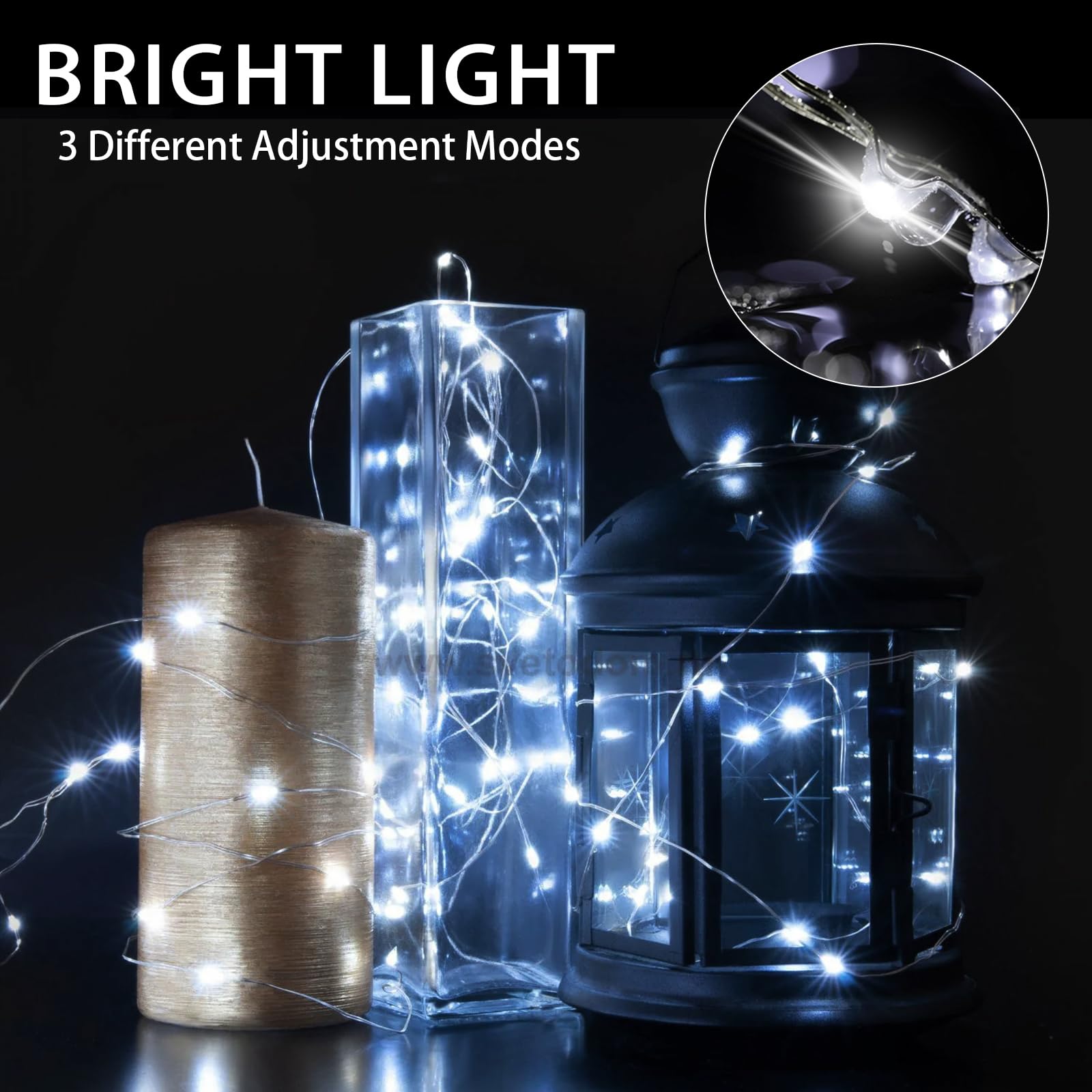 chzk Fairy Lights 24 Pack 7FT 20 LED Twinkle Lights, Battery Operated, White, Model D11-BKDC for Christmas, Halloween, Table Decorations