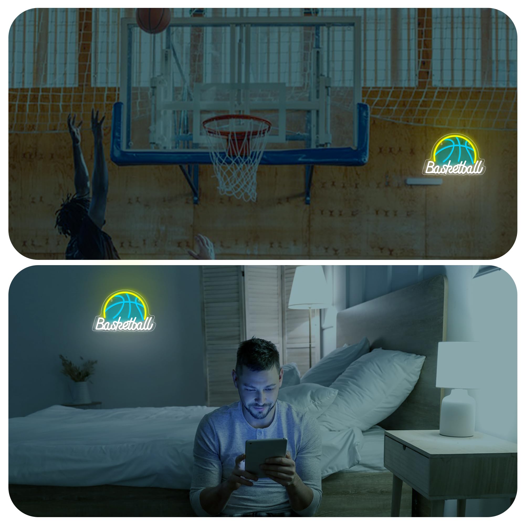 Neon Basketball Sign & Night Light for Bedroom Decor - Basketball Gift for Teen Boys & Men Lovers