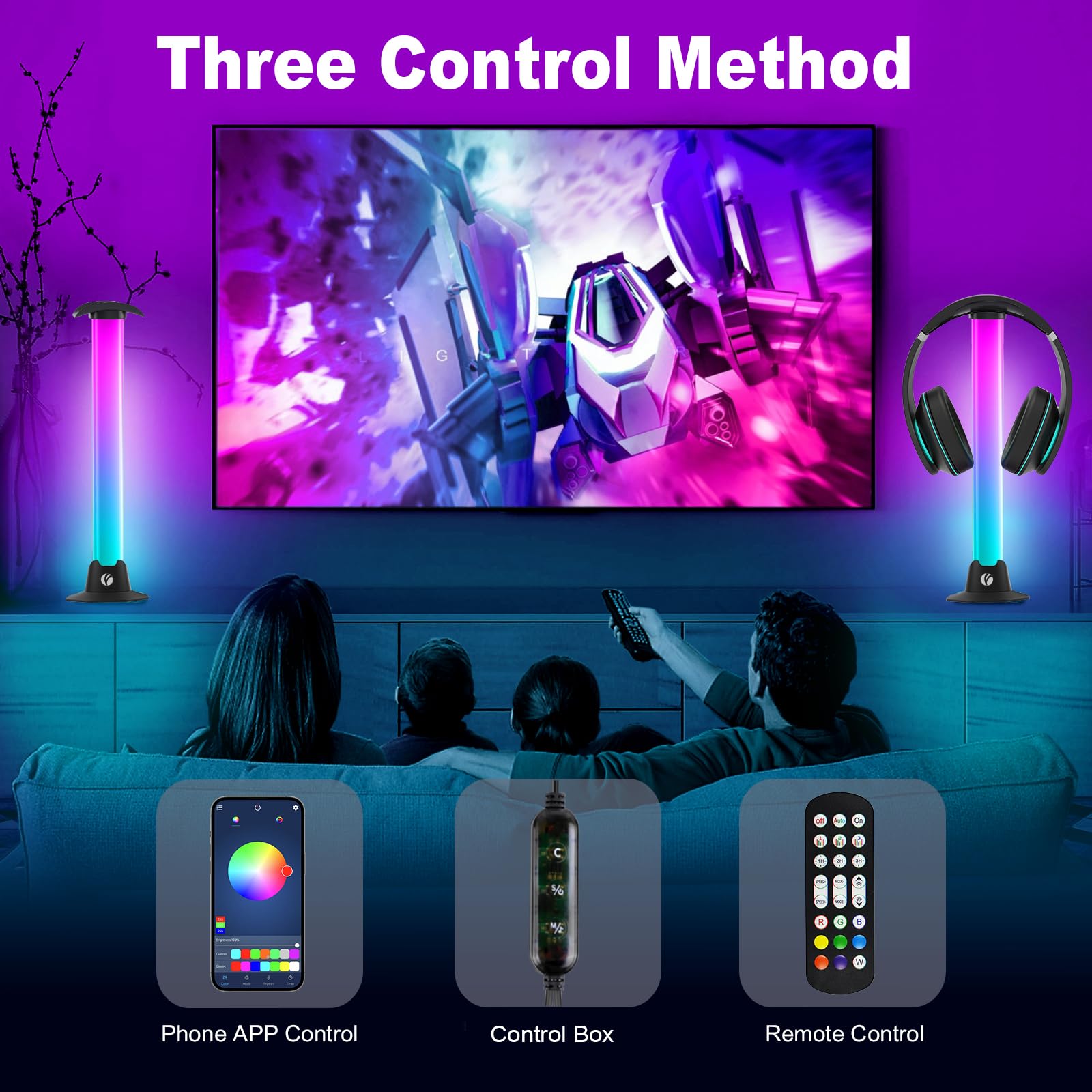 VCOM RGB Light Bar,27.5cm Music Sync RGB IC LED Lights Bars,Color Changing TV Backlight App & Remote Control, USB Powered Ambien