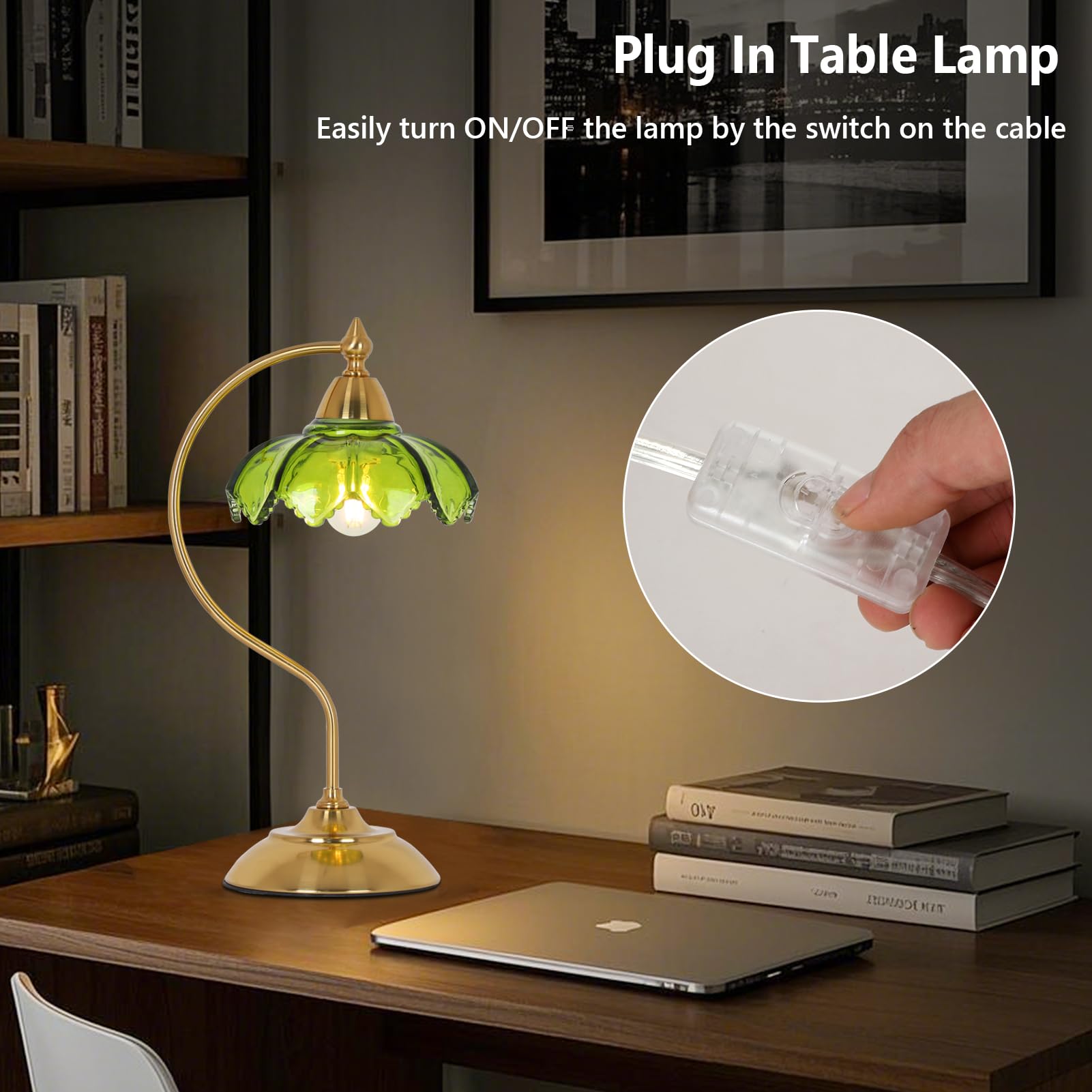 Artmooy Table Lamp, Gooseneck Design, Mid Century Modern, Amber Glass, Model 250307B1, Ideal for Living Room, Bedroom, Home Office