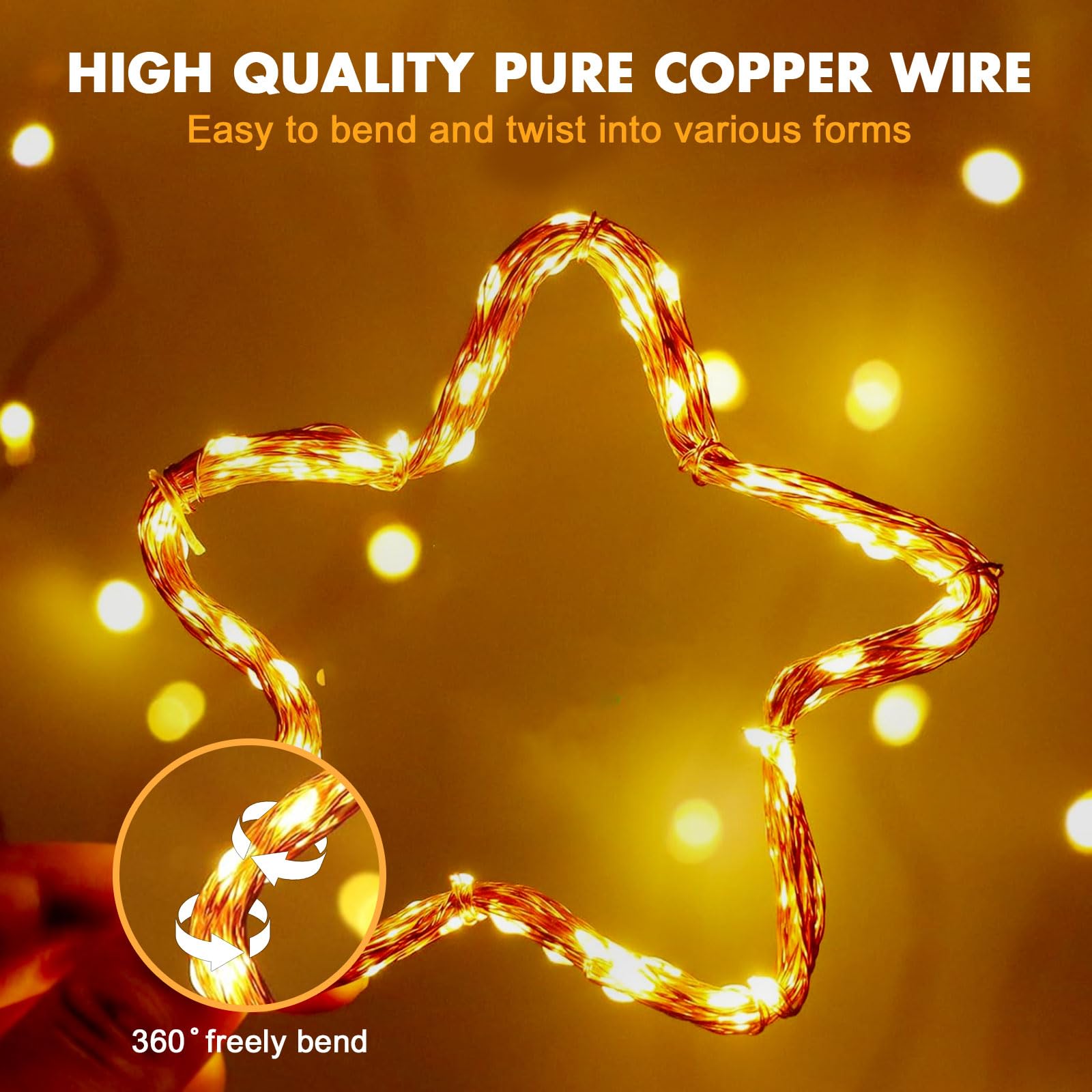 Lezoura Fairy Lights Plug In, 33Ft 100 Led String Lights Warm White Copper Wire Light Indoor Outdoor Starry String Lights For Patio Garden Bedroom Party Decoration