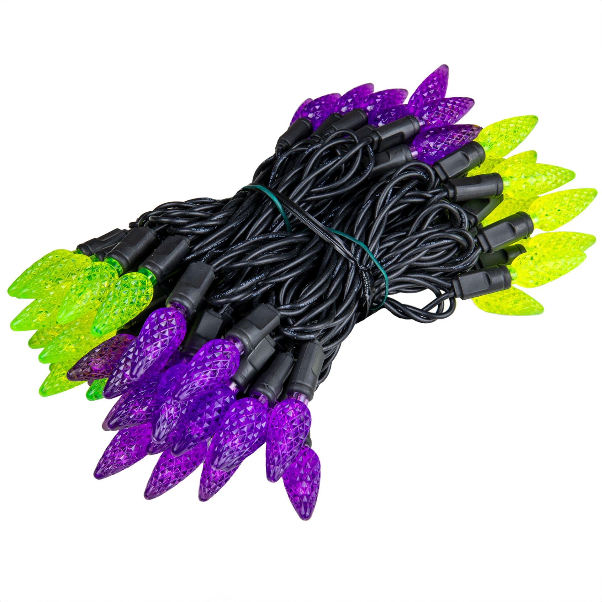 Novelty Lights 24Ft 70 Led C6 Led Halloween String Lights, Commercial Grade Outdoor Christmas Tree Decorations (Purple/Lime)