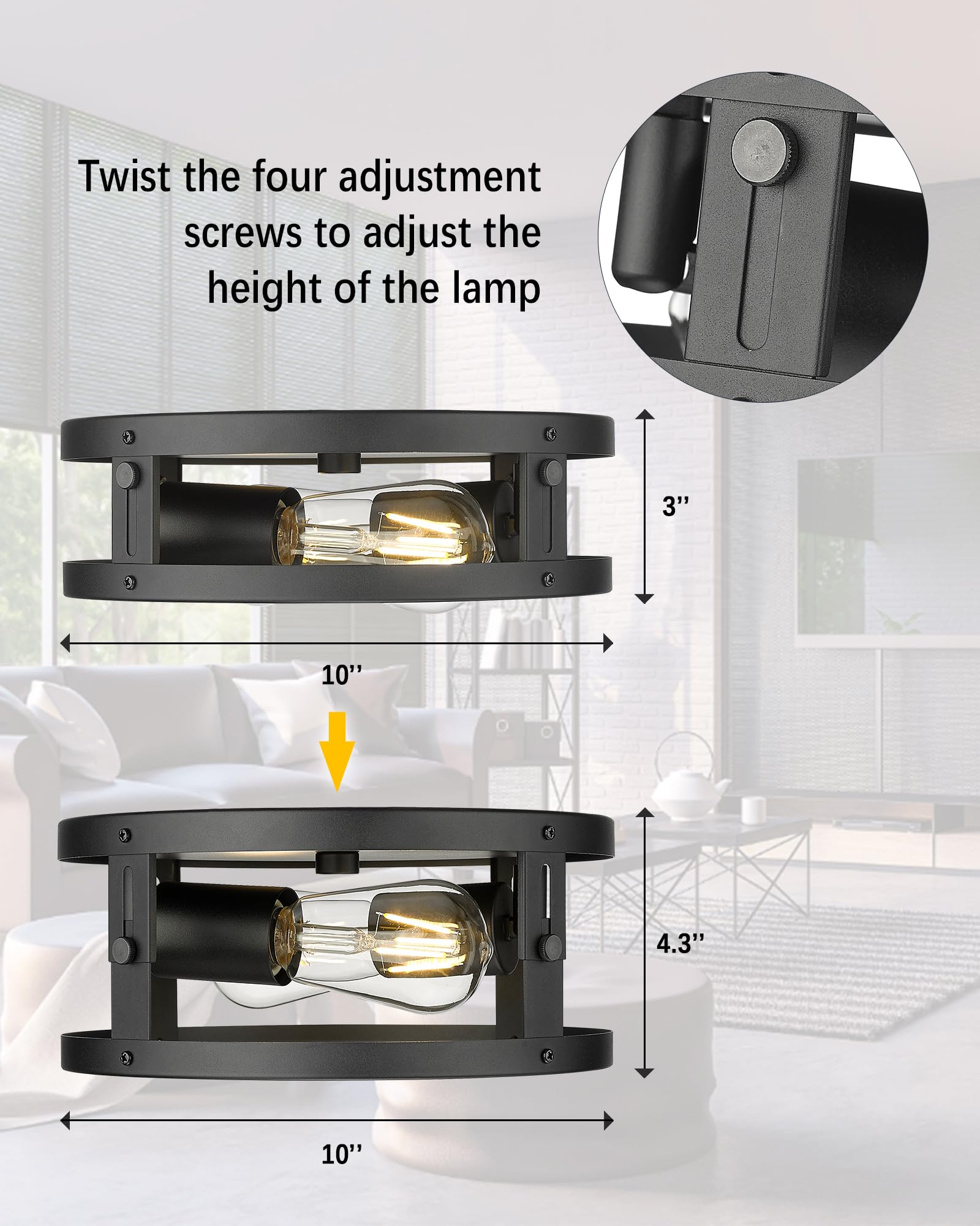 Foitton 2 Pack Black Metal Cage Ceiling Light Fixtures For Hallway, Kitchen, Bedroom