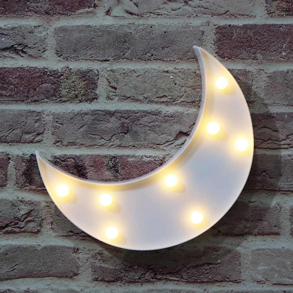 Vicila LED Moon Shaped Marquee Sign - Battery Operated White Crescent Moon Lamp for Bedroom, Christmas & Birthday Party Decor