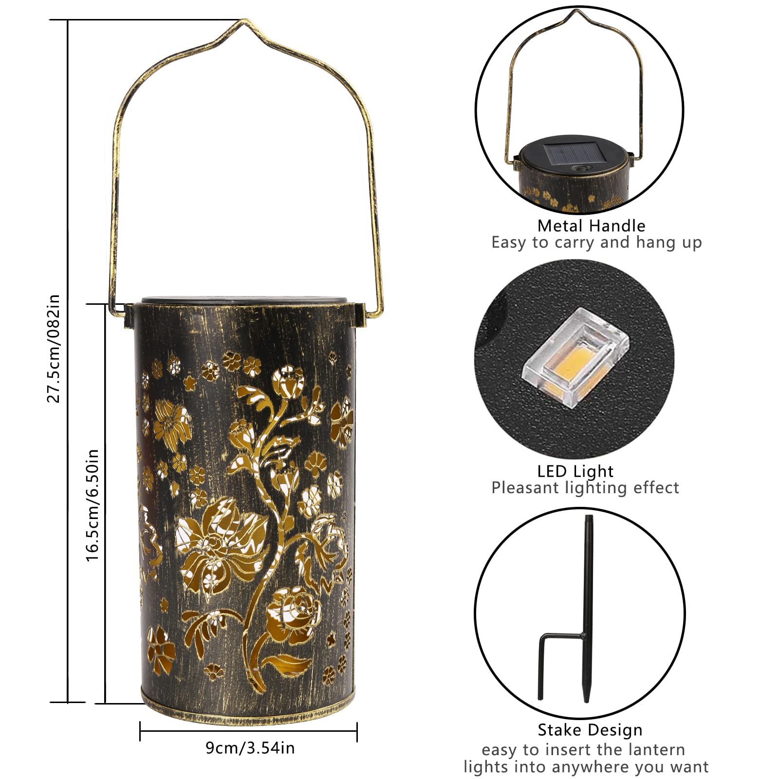 Taomika 2 Pack Solar Lanterns Garden Hanging Solar Lantern Outdoor Waterproof, Solar Lantern Metal Led Decorative For Patio Yard, Pathway, Fence, Walkway, Decorative Lamp