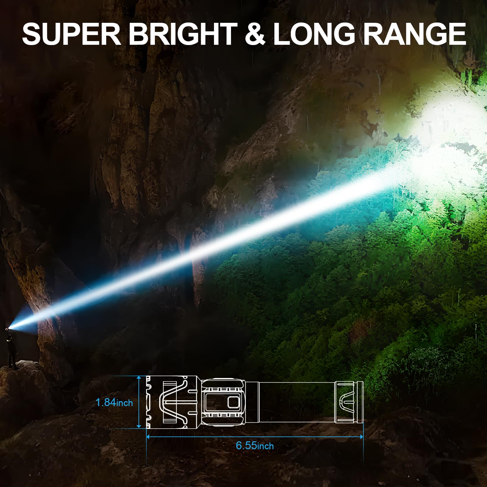Banral Rechargeable Tactical Flashlight - 5000mAh LED, Waterproof, 5 Modes, Zoomable, Orange, Model K-2401-B