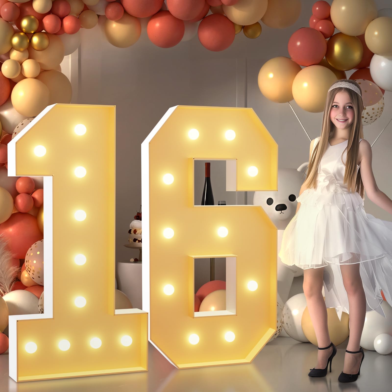 imprsv 4FT Marquee Number 16 Birthday Decor, Foam Board Lights, Anniversary Party Decorations for Girls and Boys