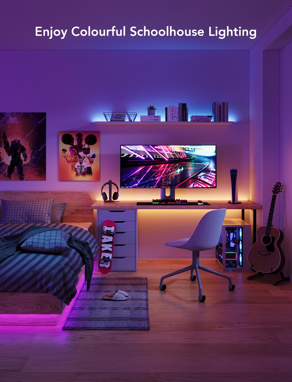 Govee 100ft LED Strip Lights, WiFi RGB, Works with Alexa & Google Assistant, 64 Modes, Music Sync, Indoor/Party Decor, Model H614E