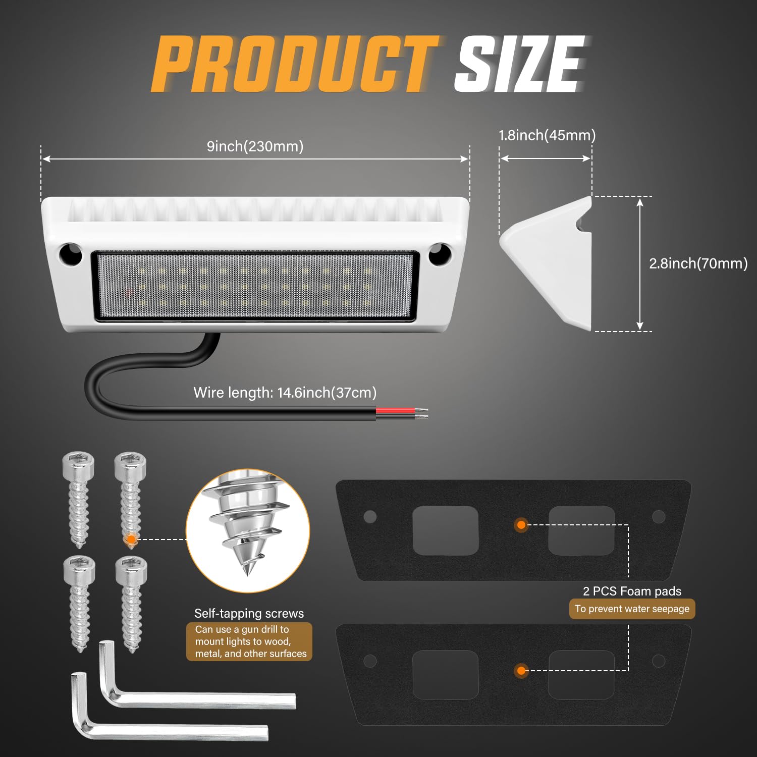 Nilight RV-706WW LED Porch Lights, 9 Inch, White Aluminum Housing, Flood Beam, 12V/24V for RVs, Trailers, Campers, SUV, Truck