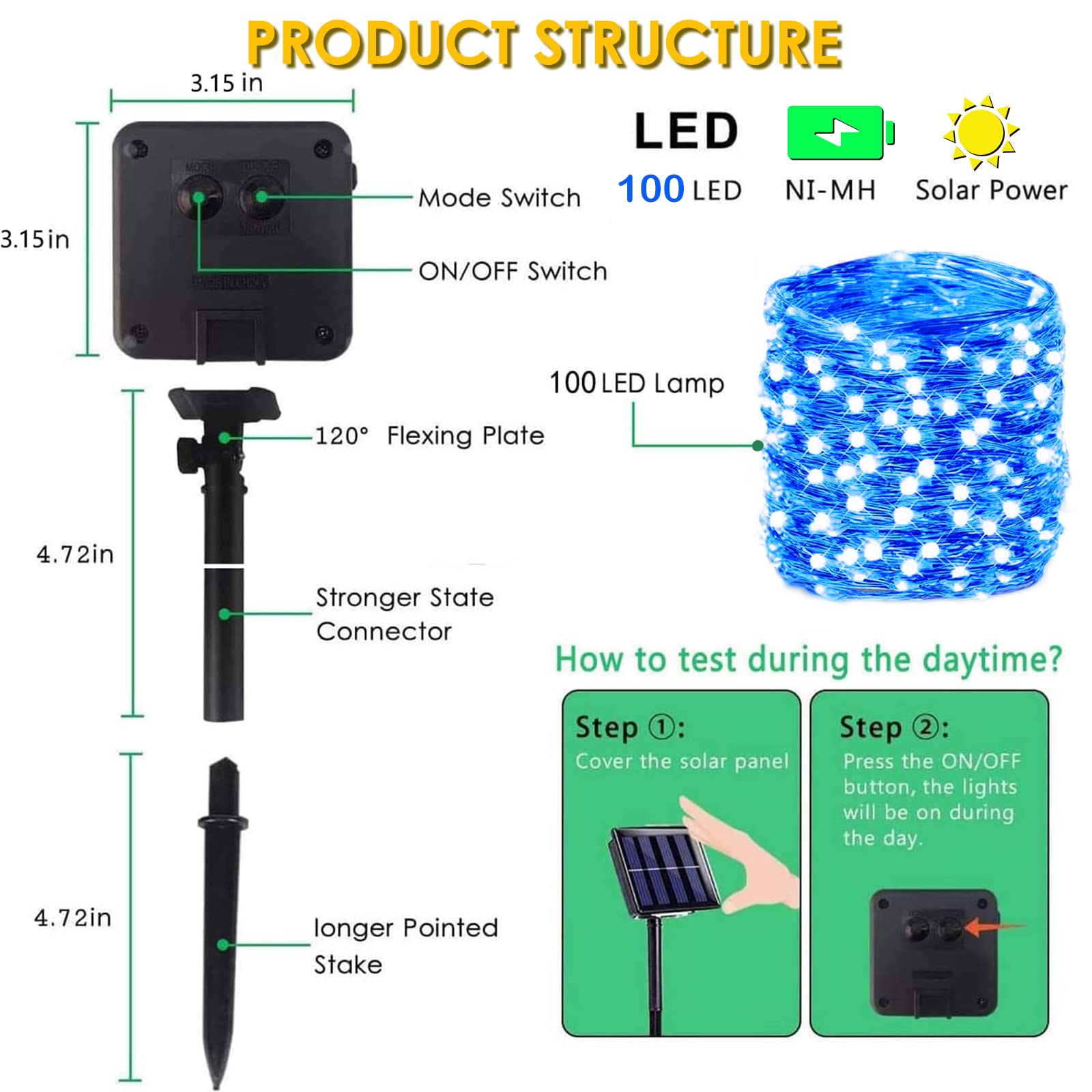 Solar String Lights Outdoor, 2-Pack Total 80Ft 200 Led Solar Christmas Twinkle Lights Outside Waterproof Copper Wire 8 Modes Solar Fairy Lights For Garden Tree Party Birthday Christmas Decor (Blue)