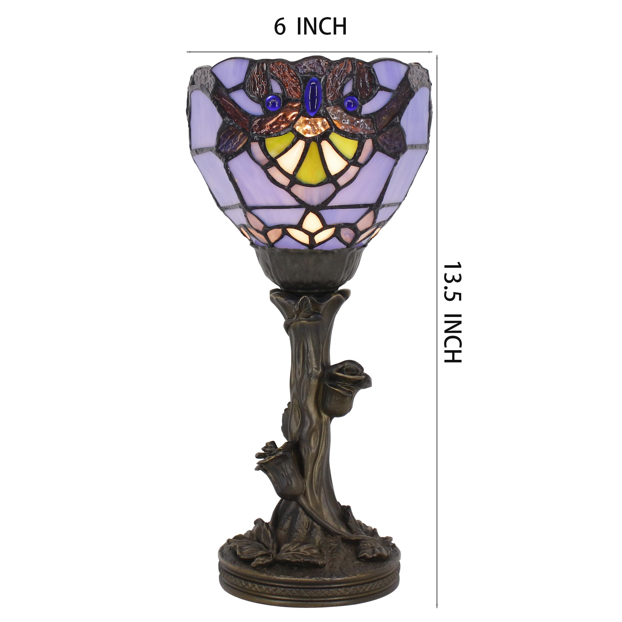 Avivadirect Small Tiffany Lamp Stained Glass Table Lamp Desk Uplight 6X6X13.5 Inch For Bedroom Bedside Office (Blue Baroque)