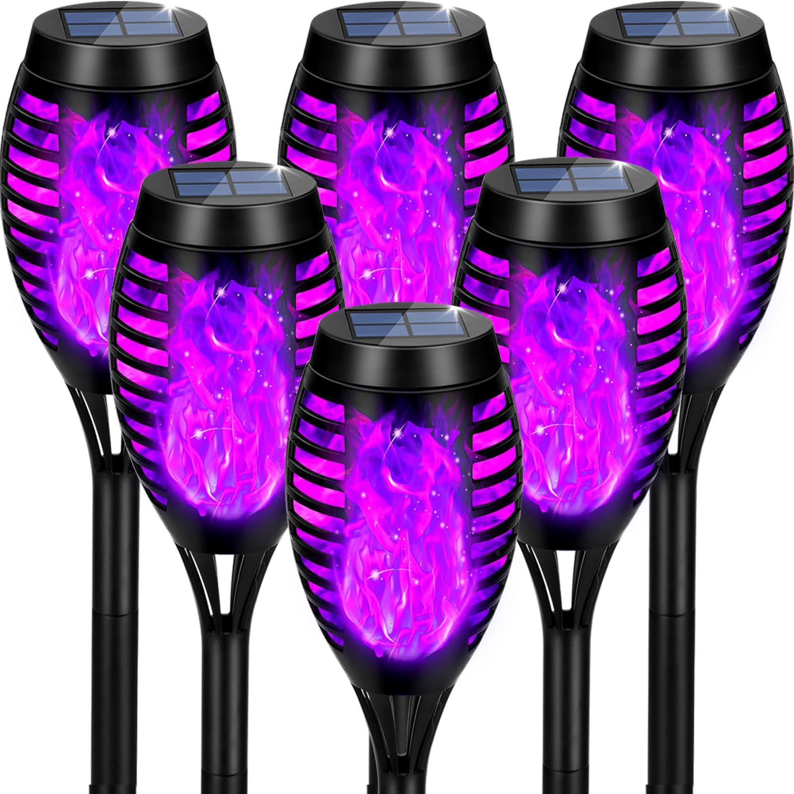 Tancuzo Solar Lights Outdoor Waterproof Purple, Upgraded 6 Pack Solar Tiki Torches With Flickering Flame For Garden Decor, Solar Outdoor Landscape Lights For Porch Yard Pathway Halloween Decorations