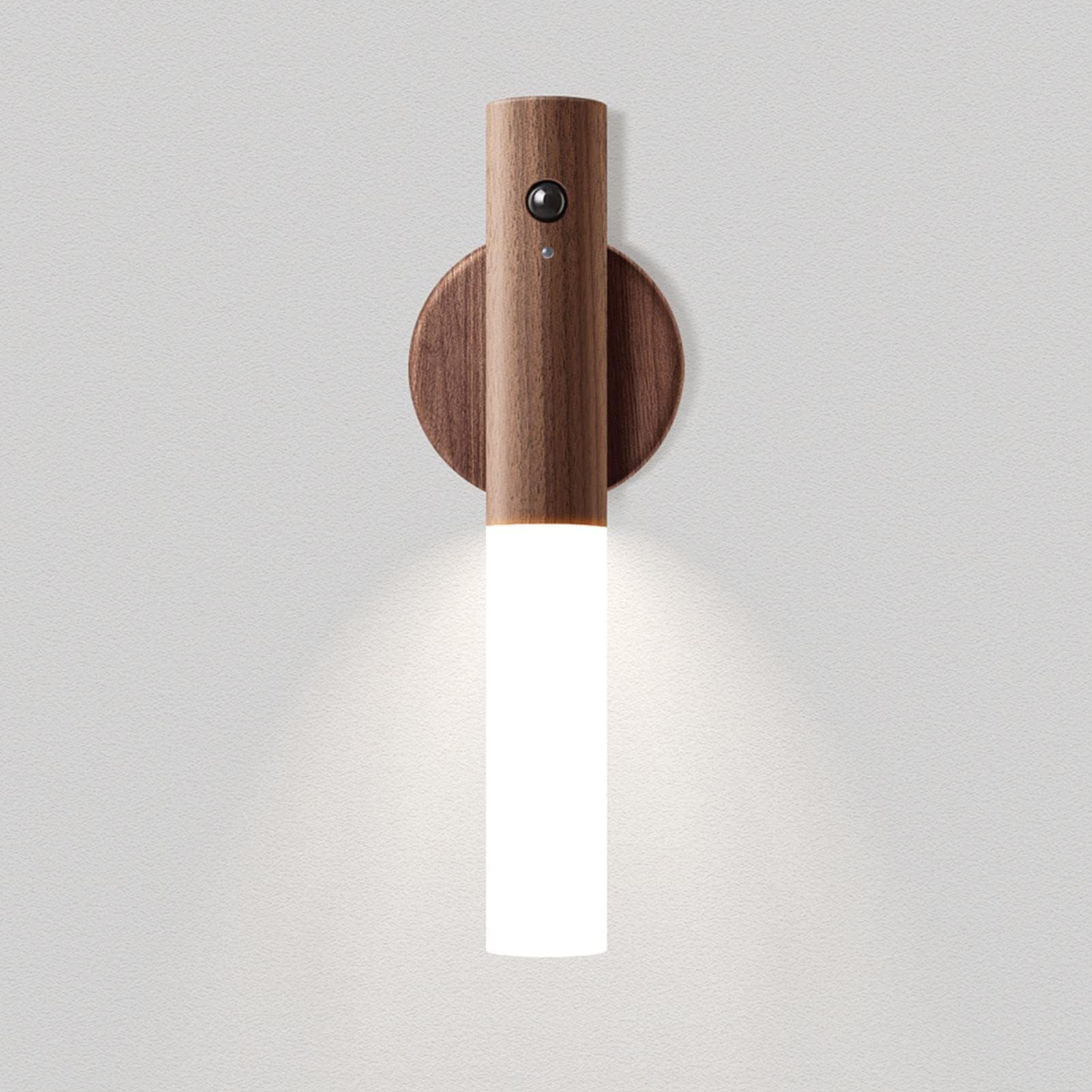 LANDGOO Motion Sensor Night Light, Rechargeable LED, Wooden Wall Sconce, Battery Powered, Walnut Wood, Portable, 1PC