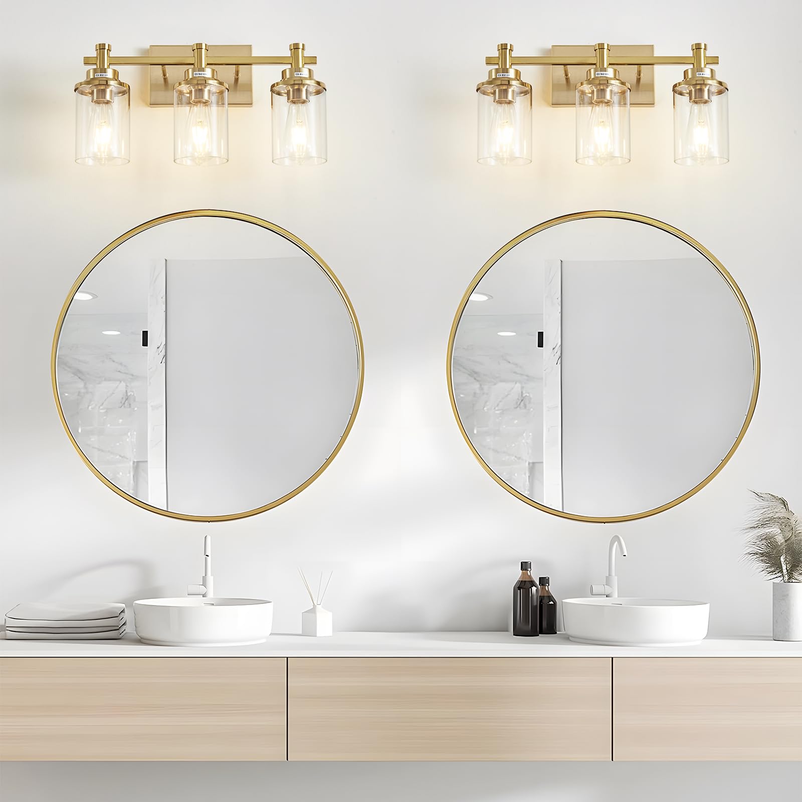 Aixialin 3 Light Gold Bathroom Vanity Light Over Mirror, Brushed Brass Vanity Light Fixture Modern Bath Wall Sconce Lighting Wal