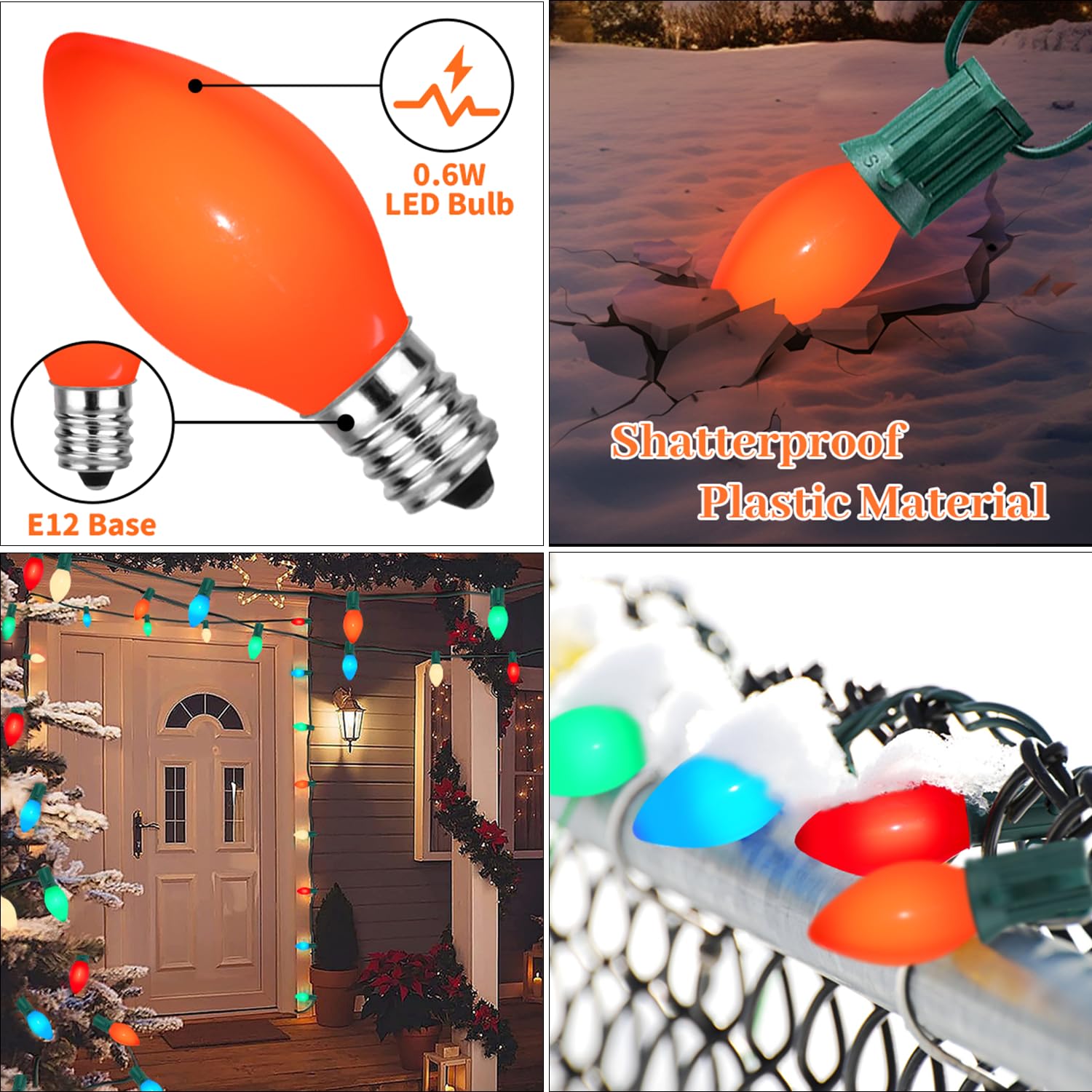 25 Pack C7 Led Light Bulbs, Multicolor Vintage Christmas Light Bulbs Led E12 Base Light Bulbs, For C7 Christmas Lights Replaceme