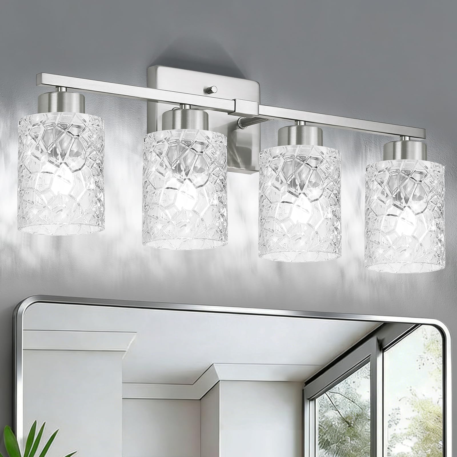 Kvhiiw Brushed Nickel Bathroom Light Fixtures, 3-Light Modern Bathroom Vanity Wall Light, Vanity Lights for Mirror, Wall Sconces