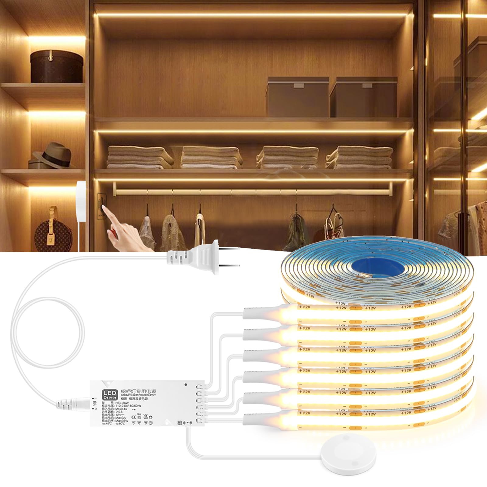 Led Under Cabinet Lighting Kit 6Pcs 12V Cob Led Strip Lights With 36W Adapter 1M/3.3Ft Penetrable Wood Touch Dimmable Led Strip 3000K Flexible Led Cabinet Lights For Indoor Kitchen  Book Shelf  Closet
