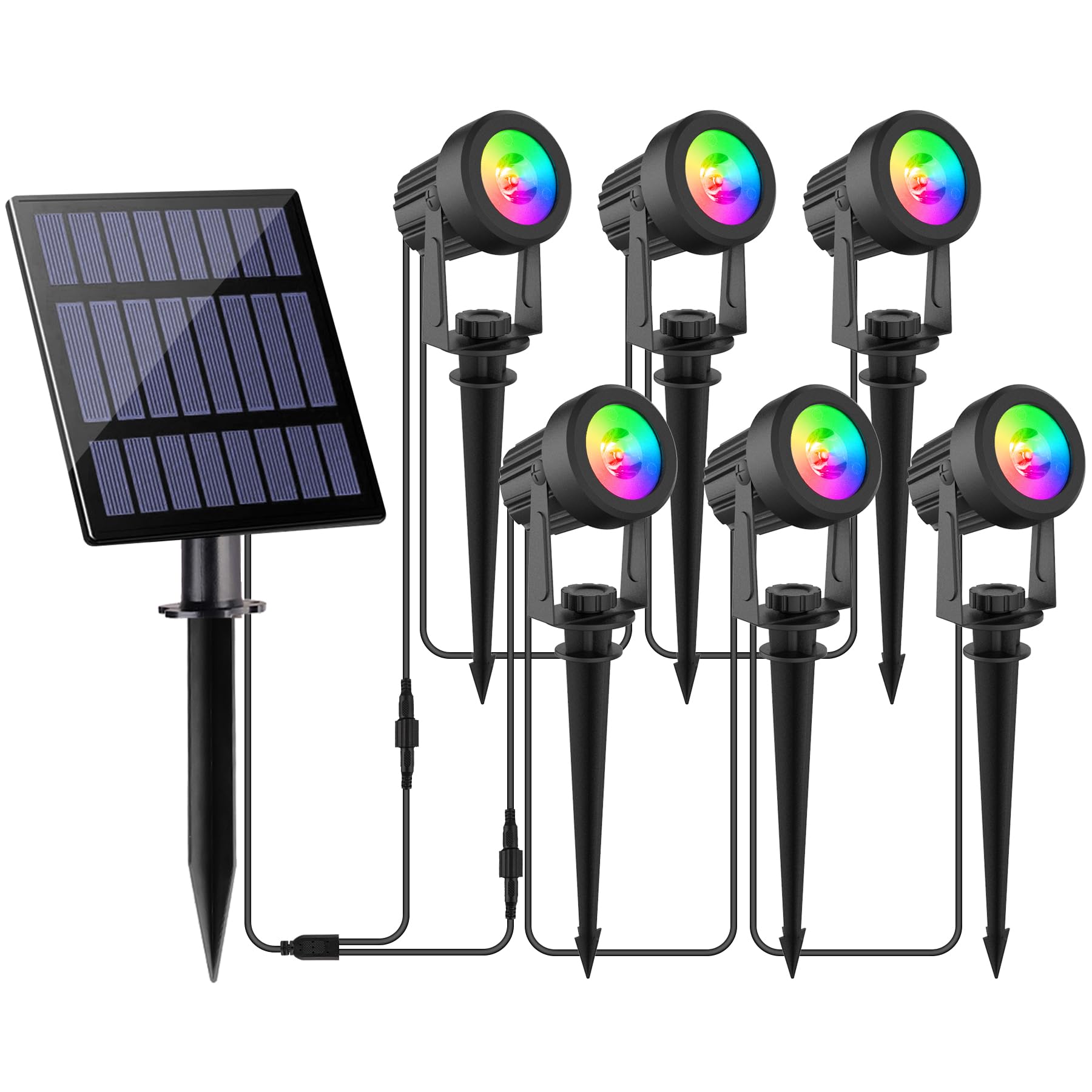 CREPOW Solar Spot Lights Outdoor, Color Changing Lights RGB Landscape Lighting Waterproof Auto ON/Off Adjustable Garden Spotligh