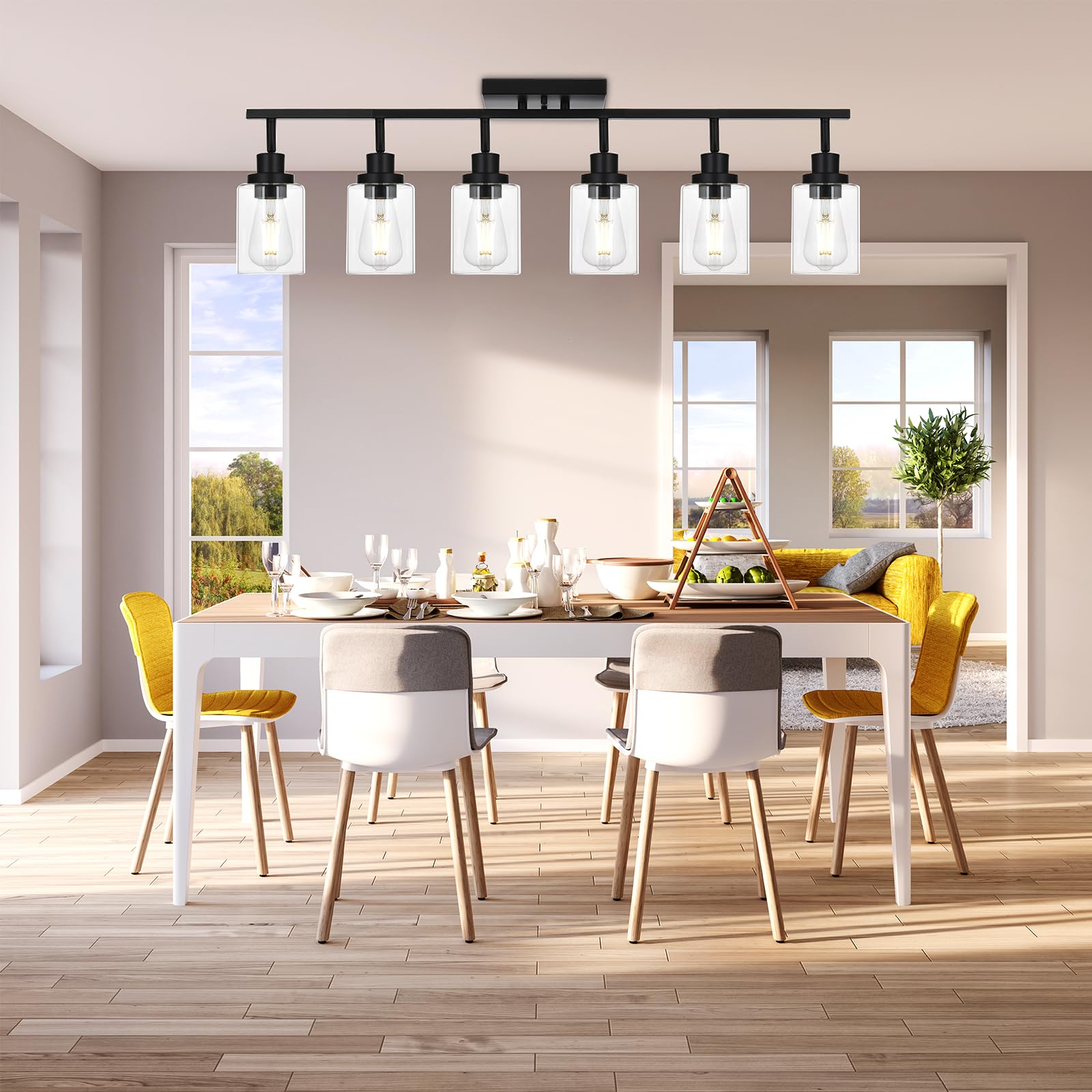 Wanluce 6-Light Black Track Lighting Kit, Rotatable Spotlight with Clear Glass Shade, Model 16450SP-6BL for Kitchen and Bathroom