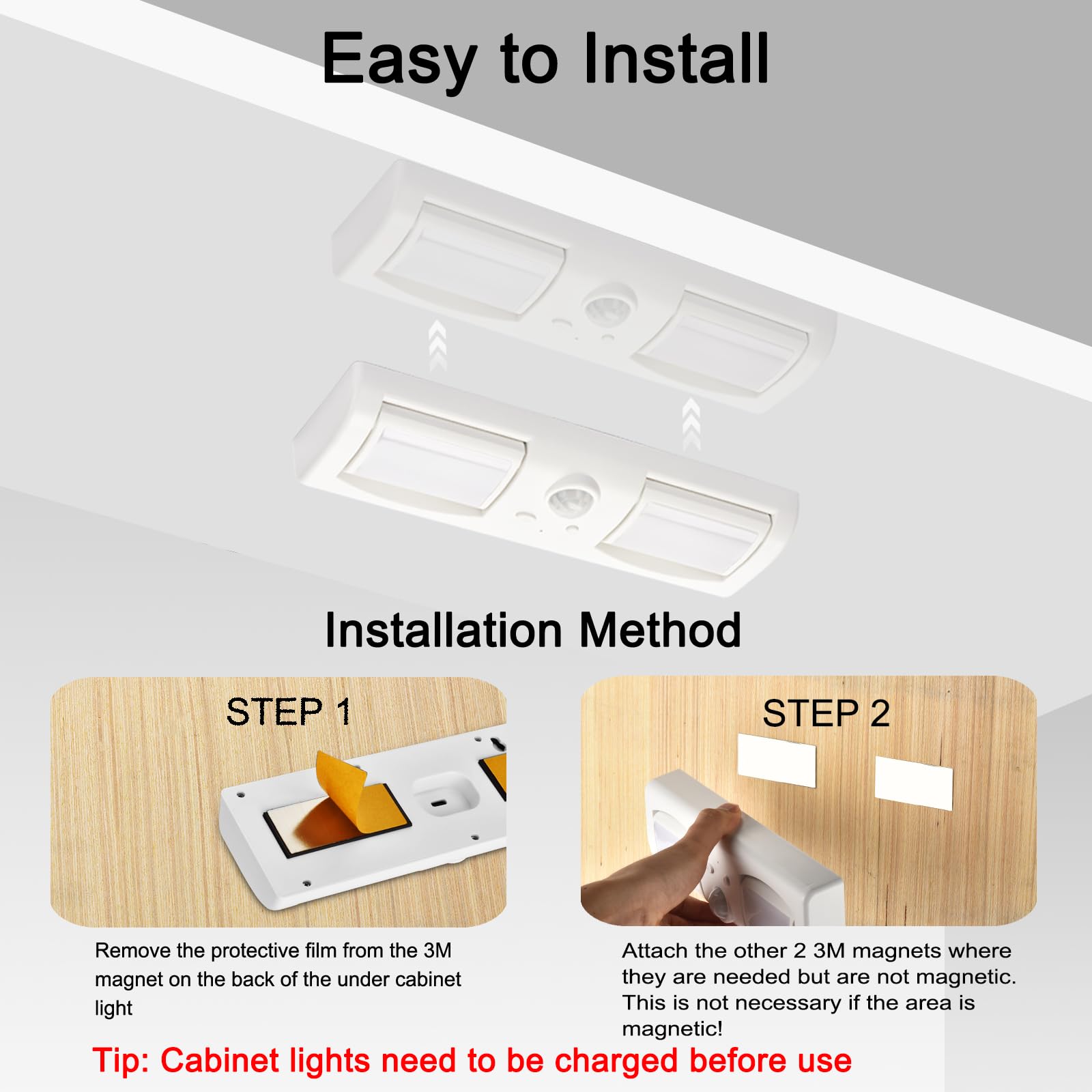 Donhuchep Motion Sensor Led Closet Lights, Three Color Temperatures Stepless Dimming Under Cabinet Lighting, Rotatable Adjustabl