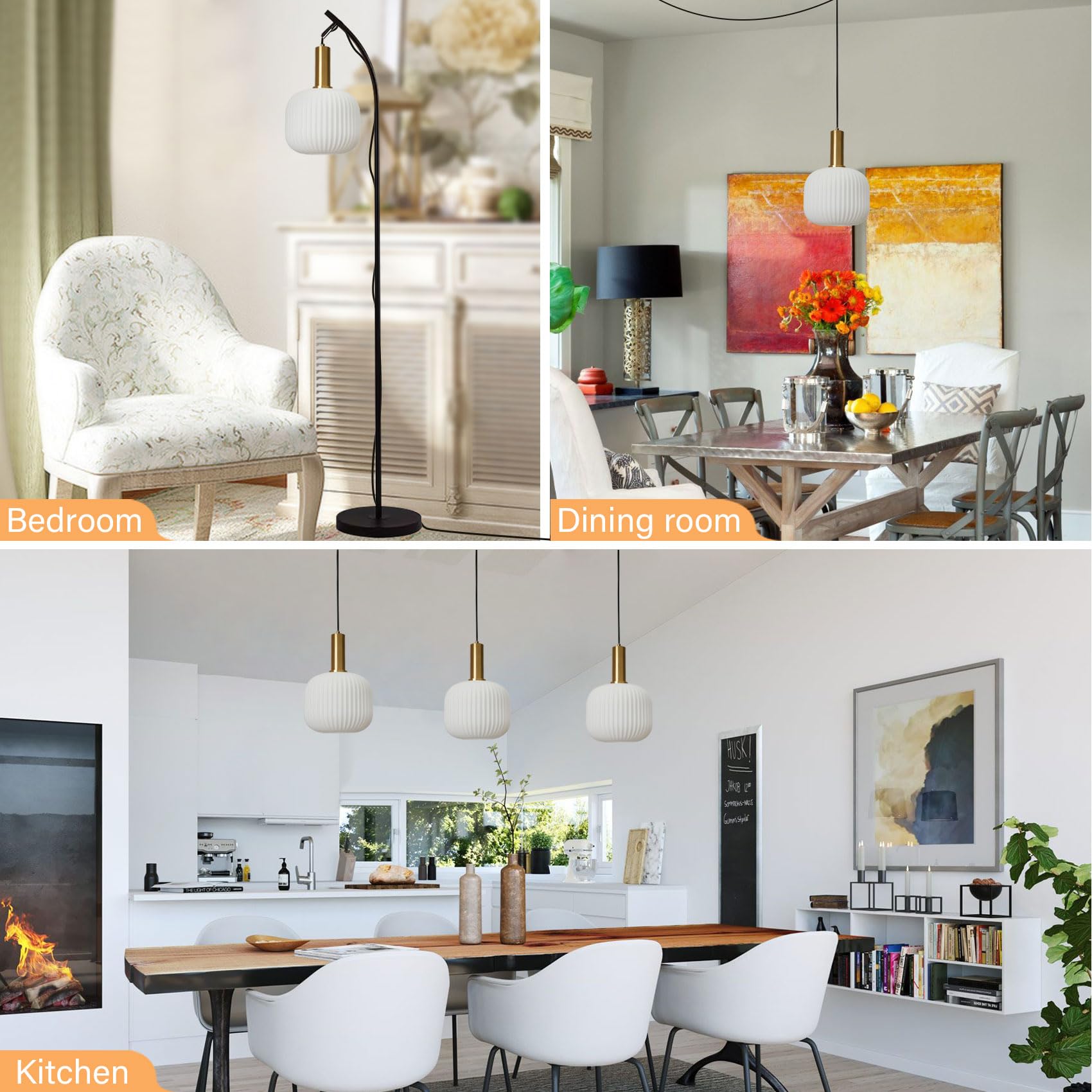 Pobllem Mid Century Modern Pendant Light White Chandelier Ceiling Light Fixtures With Classic Striped Lantern Design, Plug In Ha