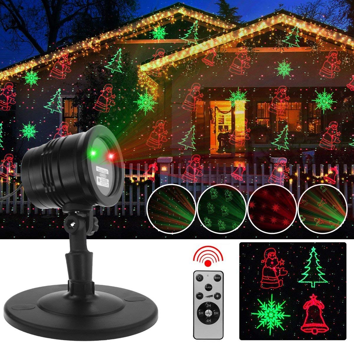Christmas Laser Lights With Wireless Remote - Red/Green Star Projector For Outdoor Garden, Patio, Wall Decoration