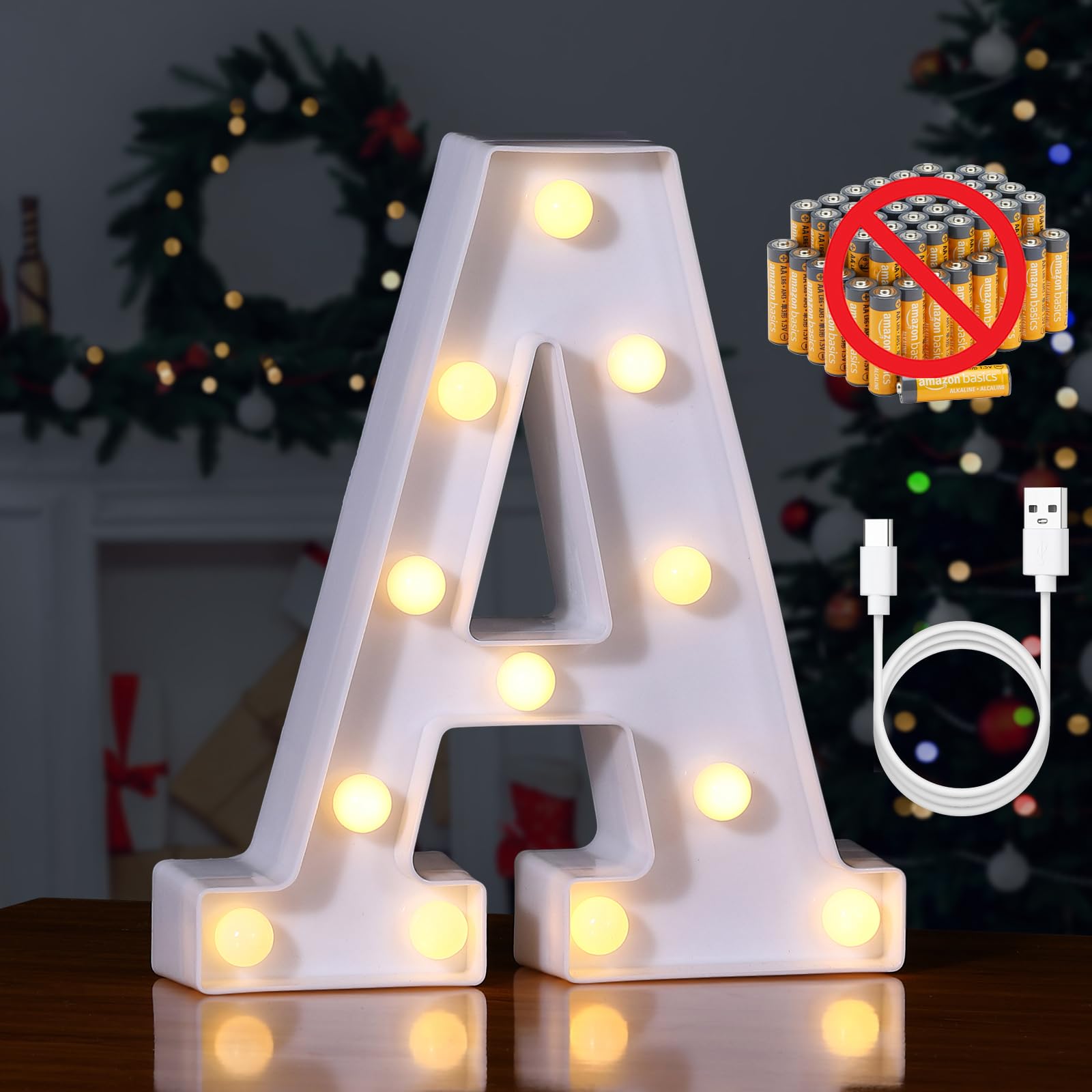 Foaky Rechargeable LED Letter Lights Sign Marquee Light for Home Bar Decoration, Size A, Warm-Rechargeable, Plastic Material