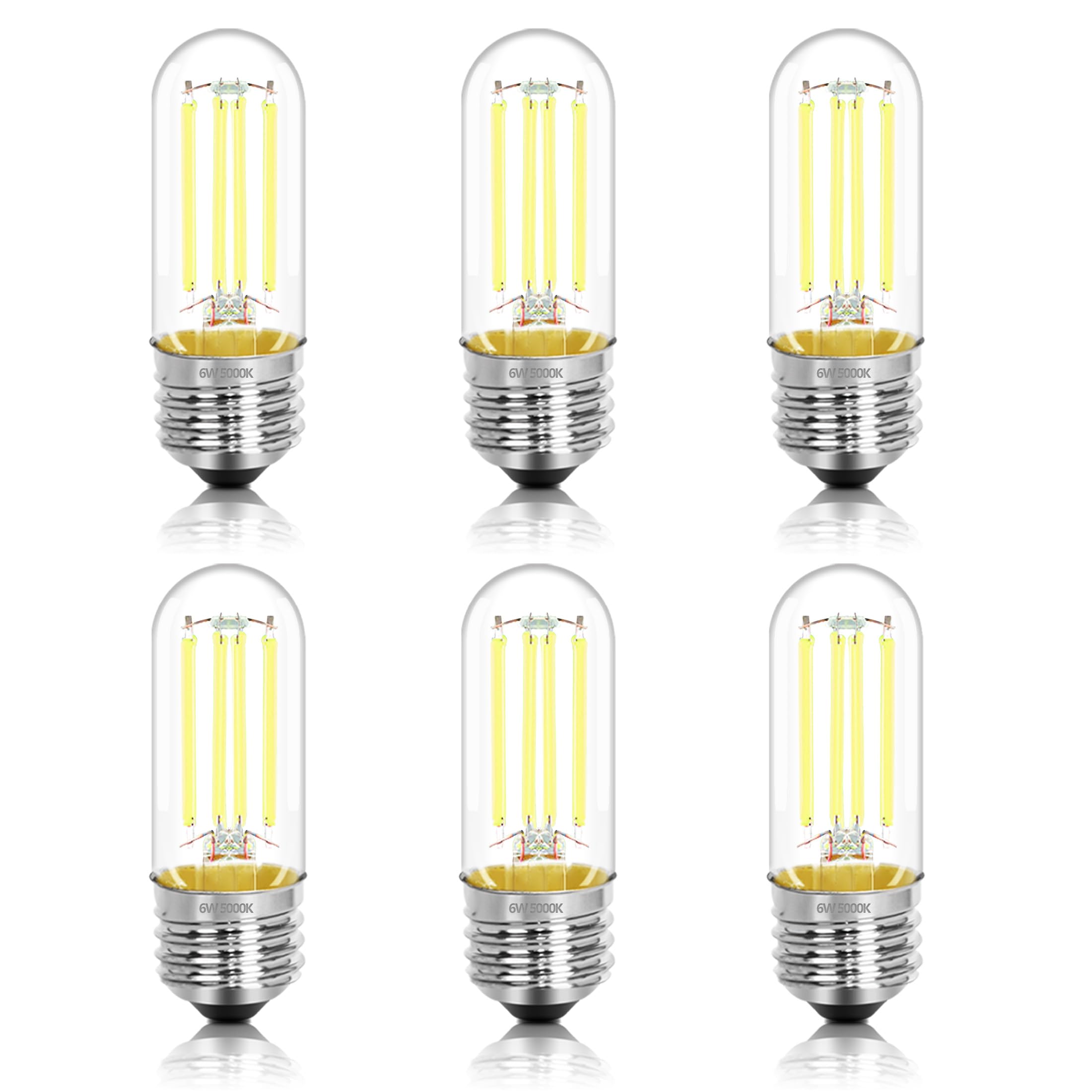 NOVELUX E26 LED Bulb 60W Equivalent Dimmable 6W T10 T30 Clear Glass 3 Inch 5000K Daylight White - 6 Pack