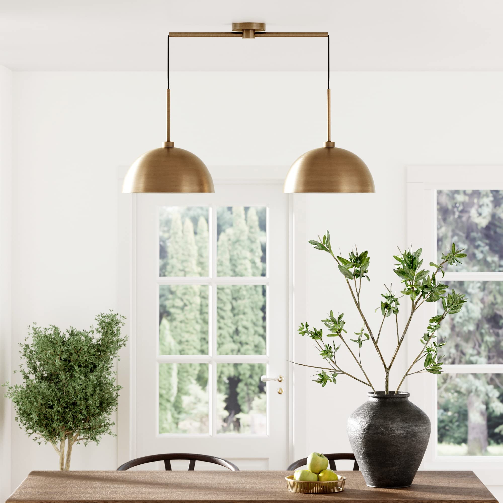 Nathan James Percy Modern 2-Light Pendant Island Light Fixture, Brass Hanging Lights with Gold Metal Shade and Adjustable Cord, 