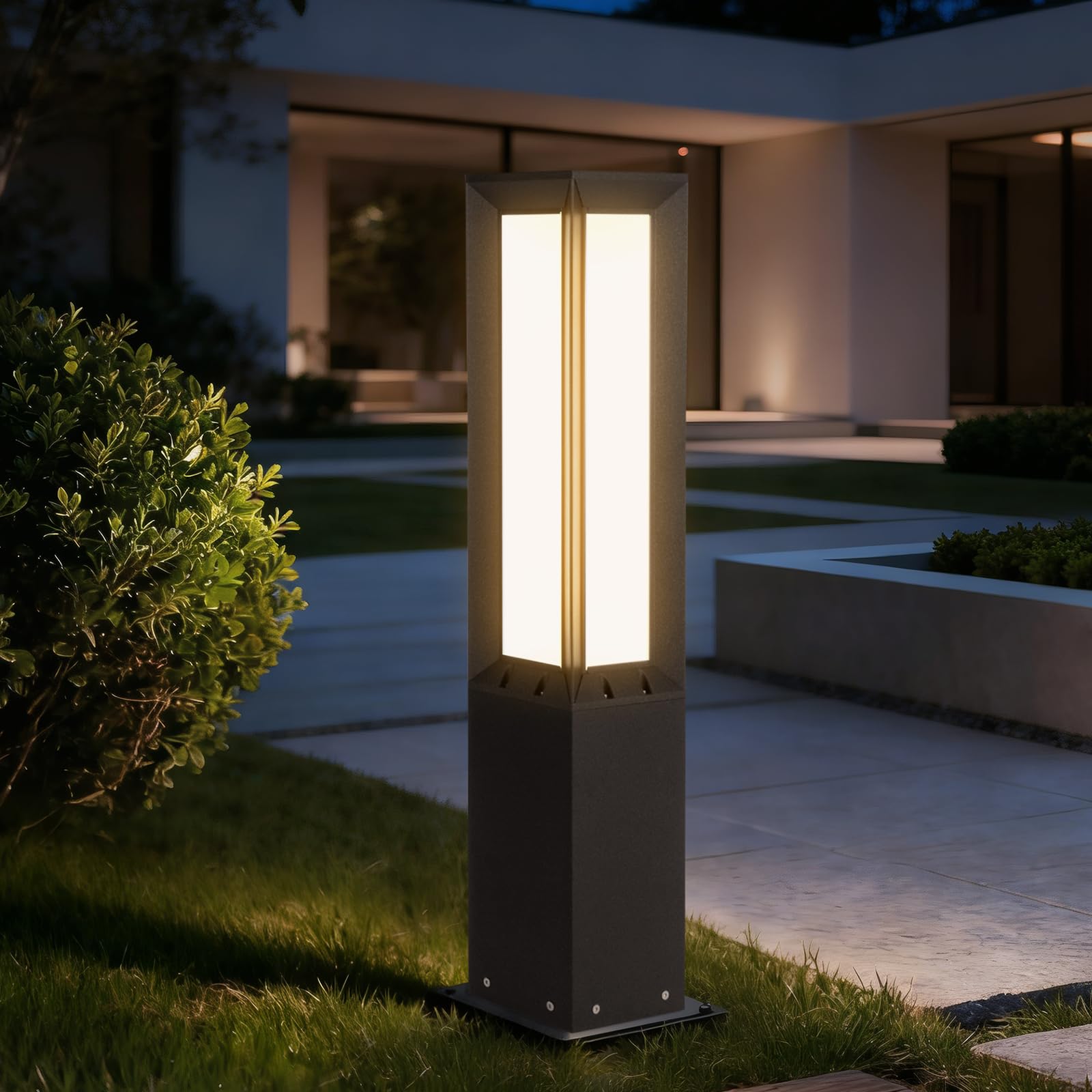 Linkmoon Solar Landscape Path Light  32 Inches Modern Outdoor Bollard Lighting  Aluminum 3W 350LM Elegant LED Lights for Lawn  Patio  Courtyard and Driveway Decoration