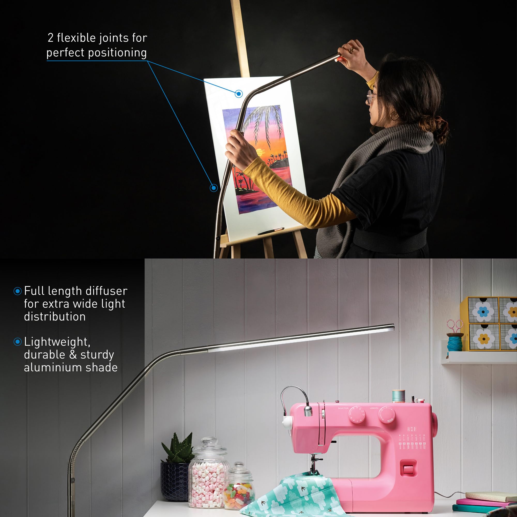daylight Slimline 3 LED Floor Lamp, 80 CRI, 1,065 Lumens, 4 Brightness Levels, White, Model 809802351187, 1 Count