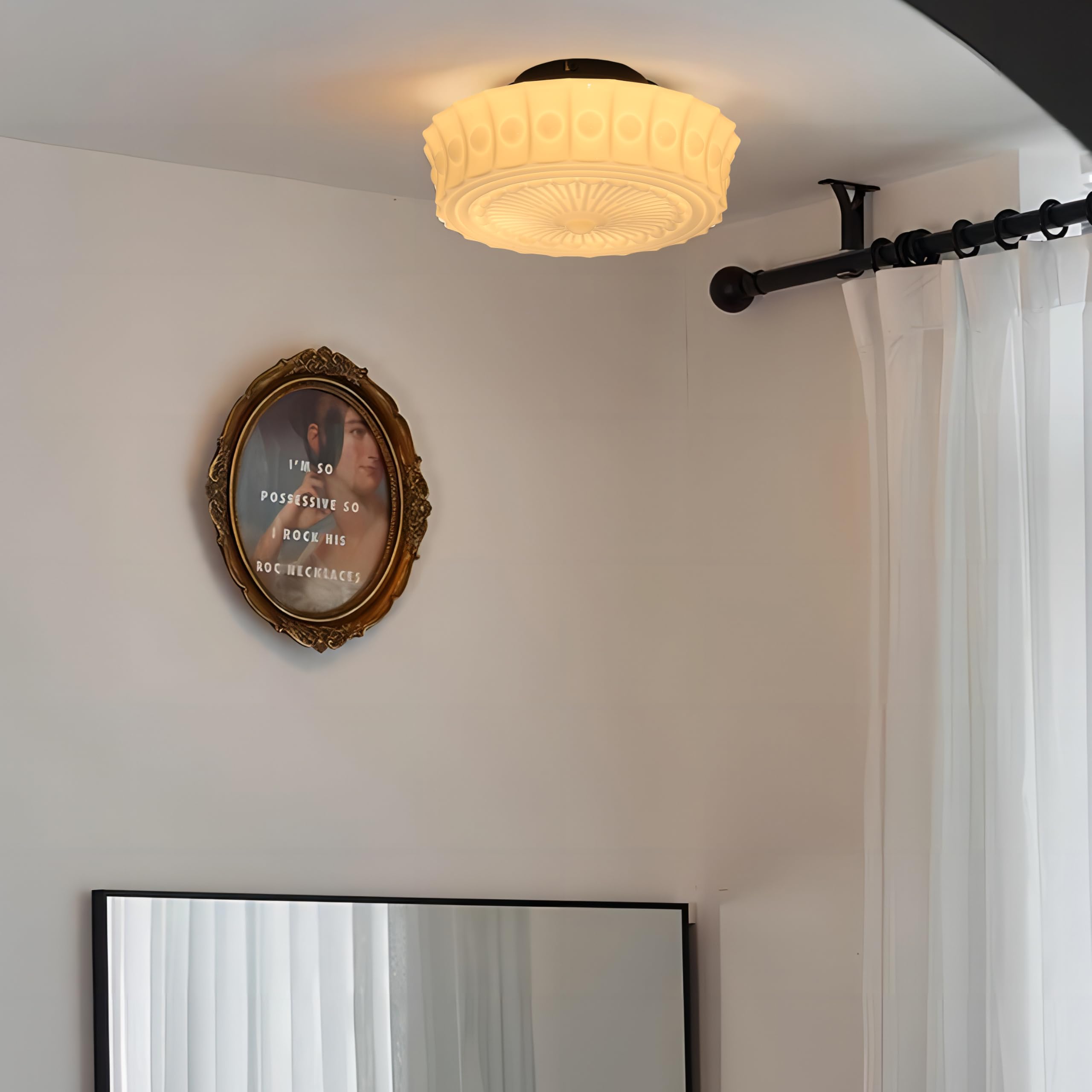 Fctwaks Schoolhouse Ceiling Light Fixture, 13.8'' Milk Glass Semi Flush Mount Mid Century Vintage Ceiling Light For Bedroom Hall