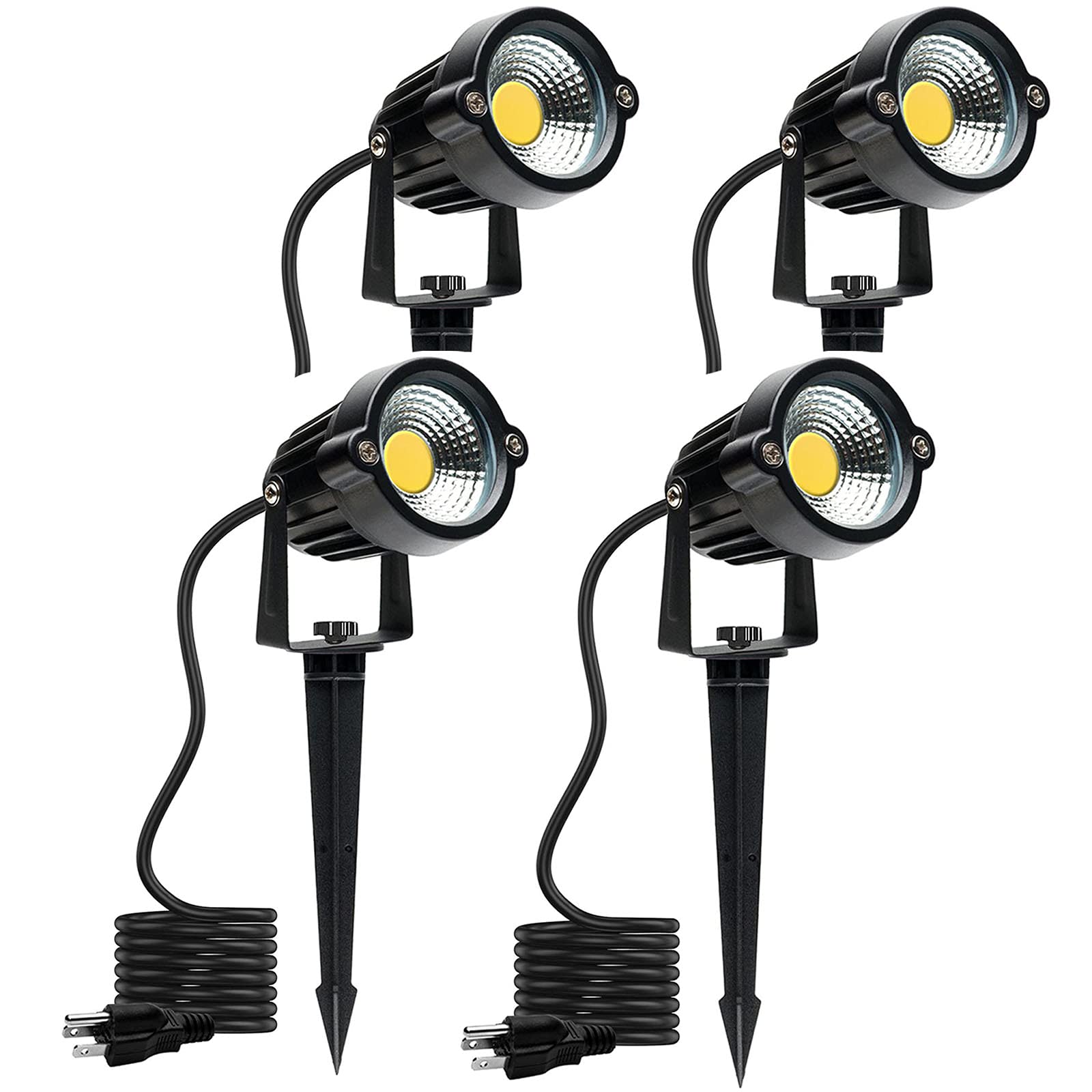 Warm White Spot Lights, LED Landscape Lighting Lights 5W 3000K Outdoor Spotlights Yard Spot Lights with Spiked Stand Waterproof Spotlight for Garden Yard House Lawn Decoration US 3-Plug (4 Lights)