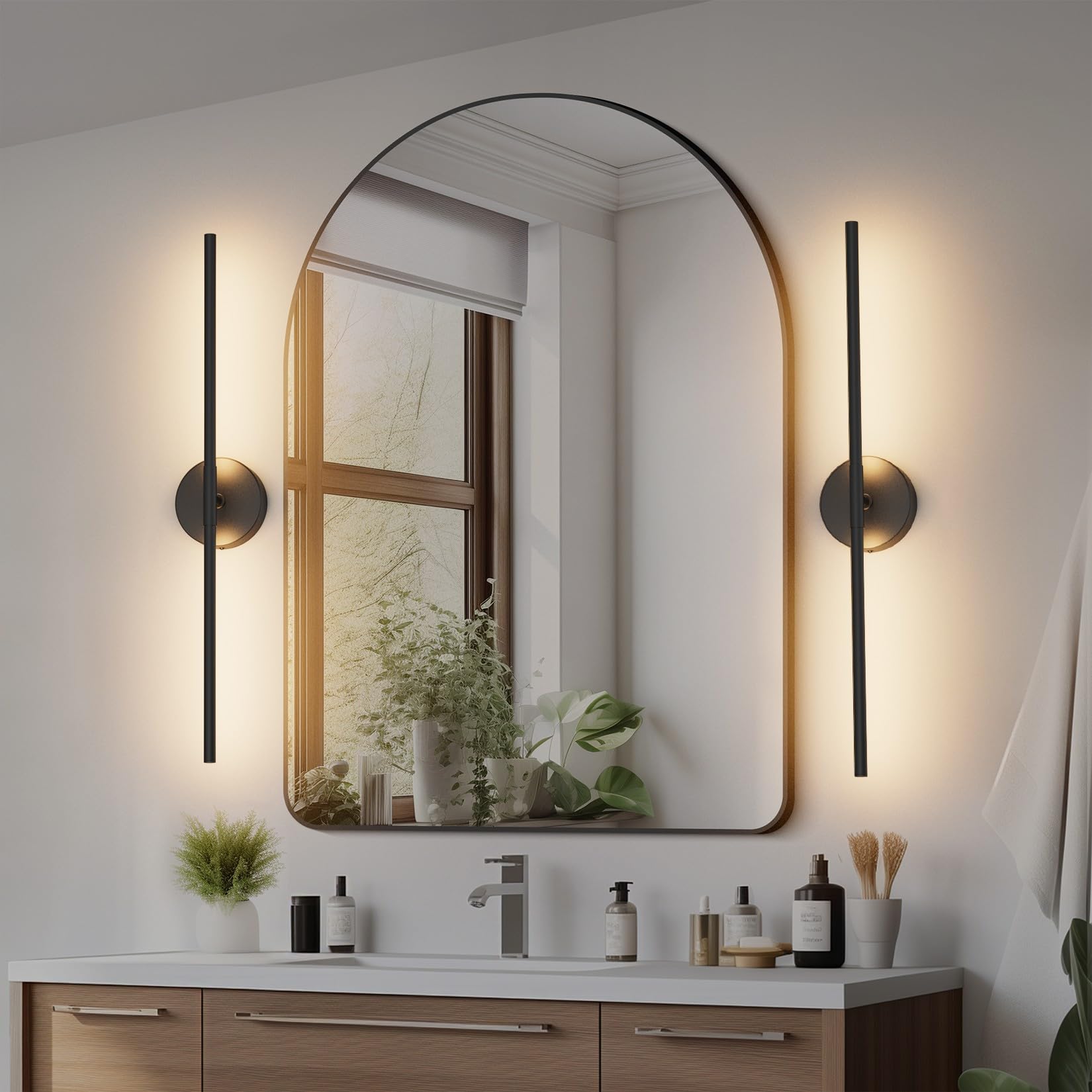 Coinmit 28In Black Metal Wall Sconce Set of Two Hardwired 3000K LED Lights for Living Room, Hallway, Bedroom