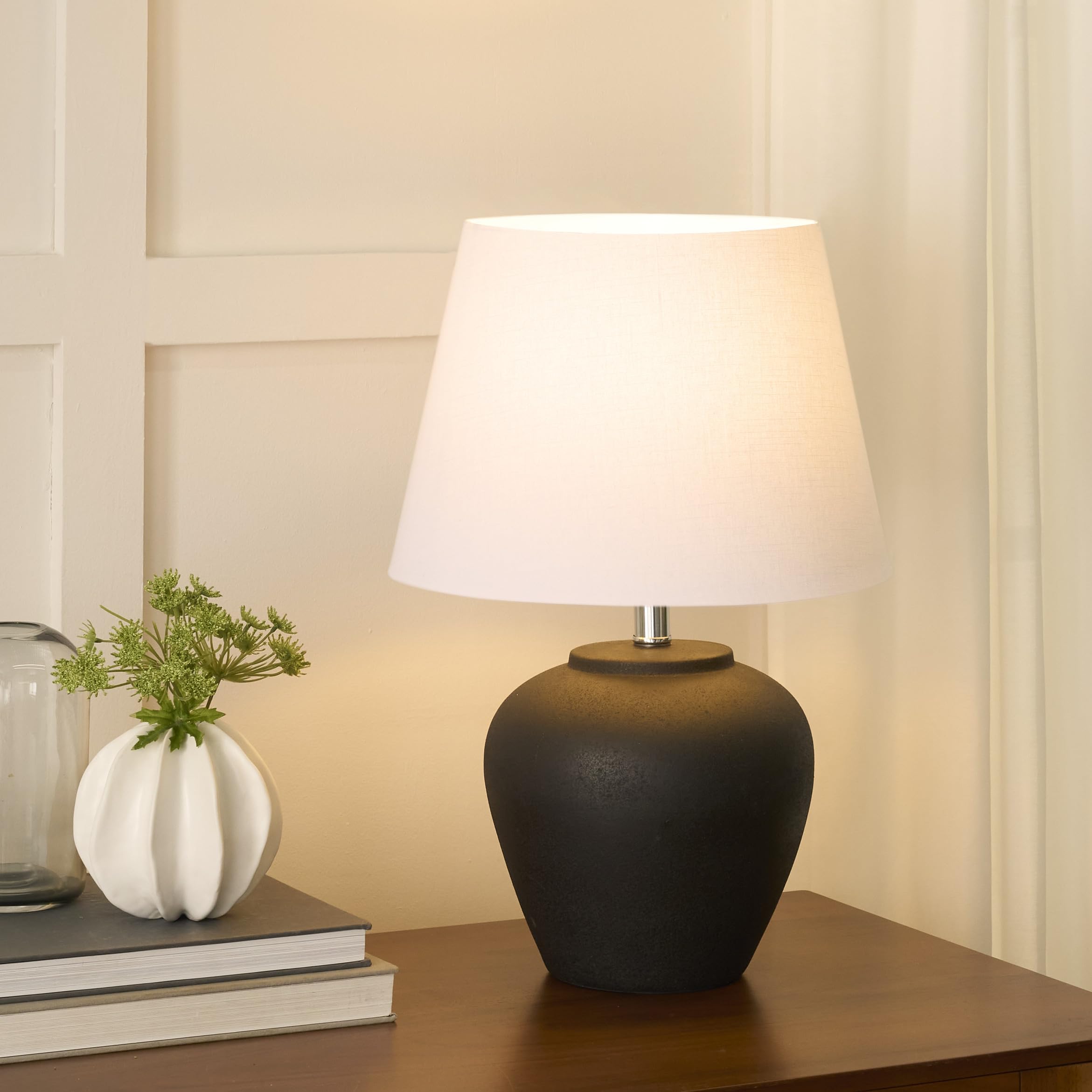 Nourison 20'' Black Ceramic Pot Table Lamp For Bedroom, Living Room, Console, Entryway (Pack Of 1)