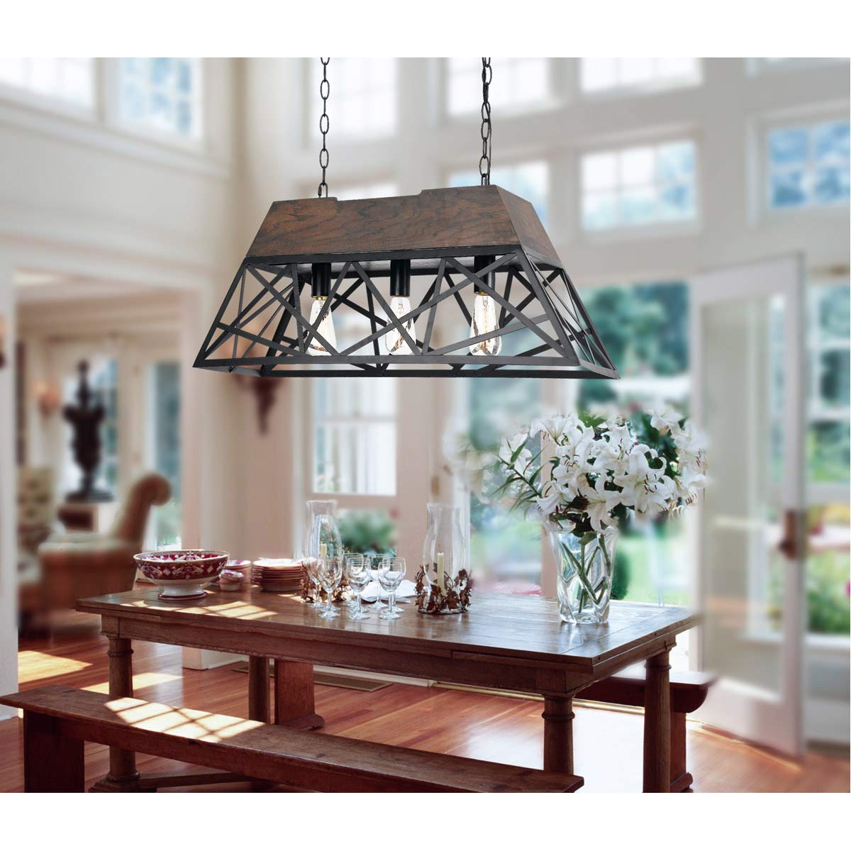 60W X 3 Antonio Wood Chandelier (Edison Bulbs Not Included)