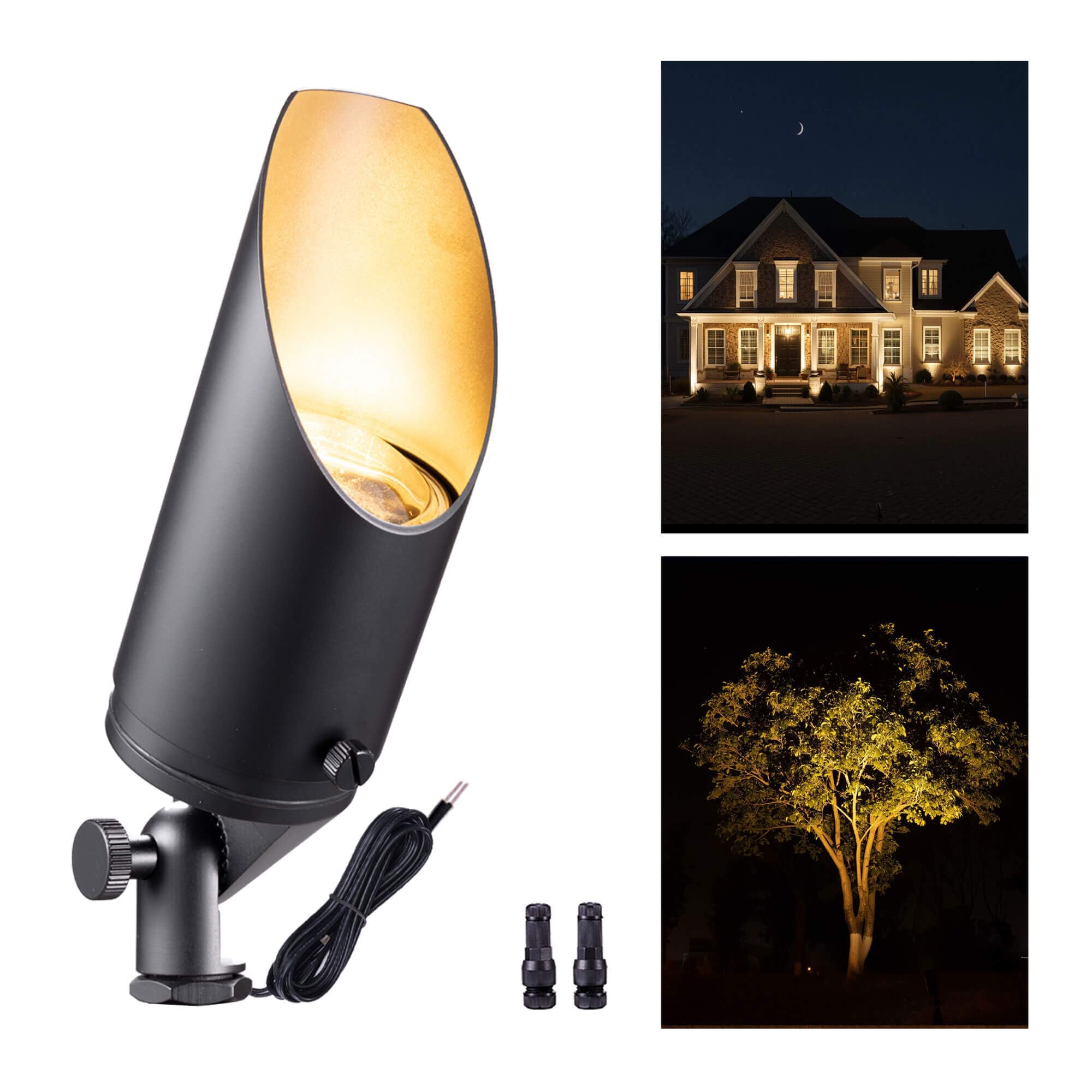 Gardenreet Brass Landscape Spotlights Low Voltage - Outdoor LED Uplight 12V, Wired Spot Lights IP65 Waterproof, Stretchable Shro