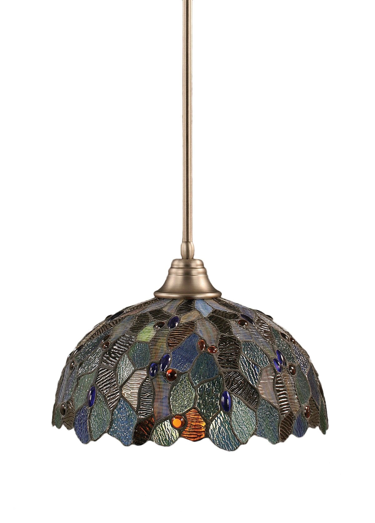 Toltech Lighting 26-Bn-995 16-Inch Stem Pendant Light Brushed Nickel Finish With Blue Mosaic Tiffany Glass