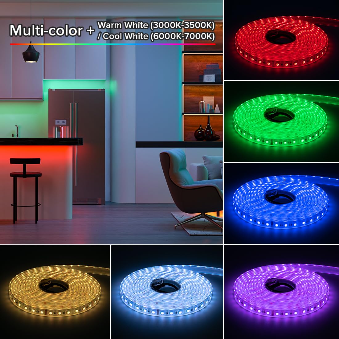 Btf-Lighting Ip68 Waterproof Outdoor Rgbw Led Strip 5050Smd Rgb+Warm White(3000K-3500K)4 Color In 1 Dc24V 16.4Ft 5M 60Led/M Mult