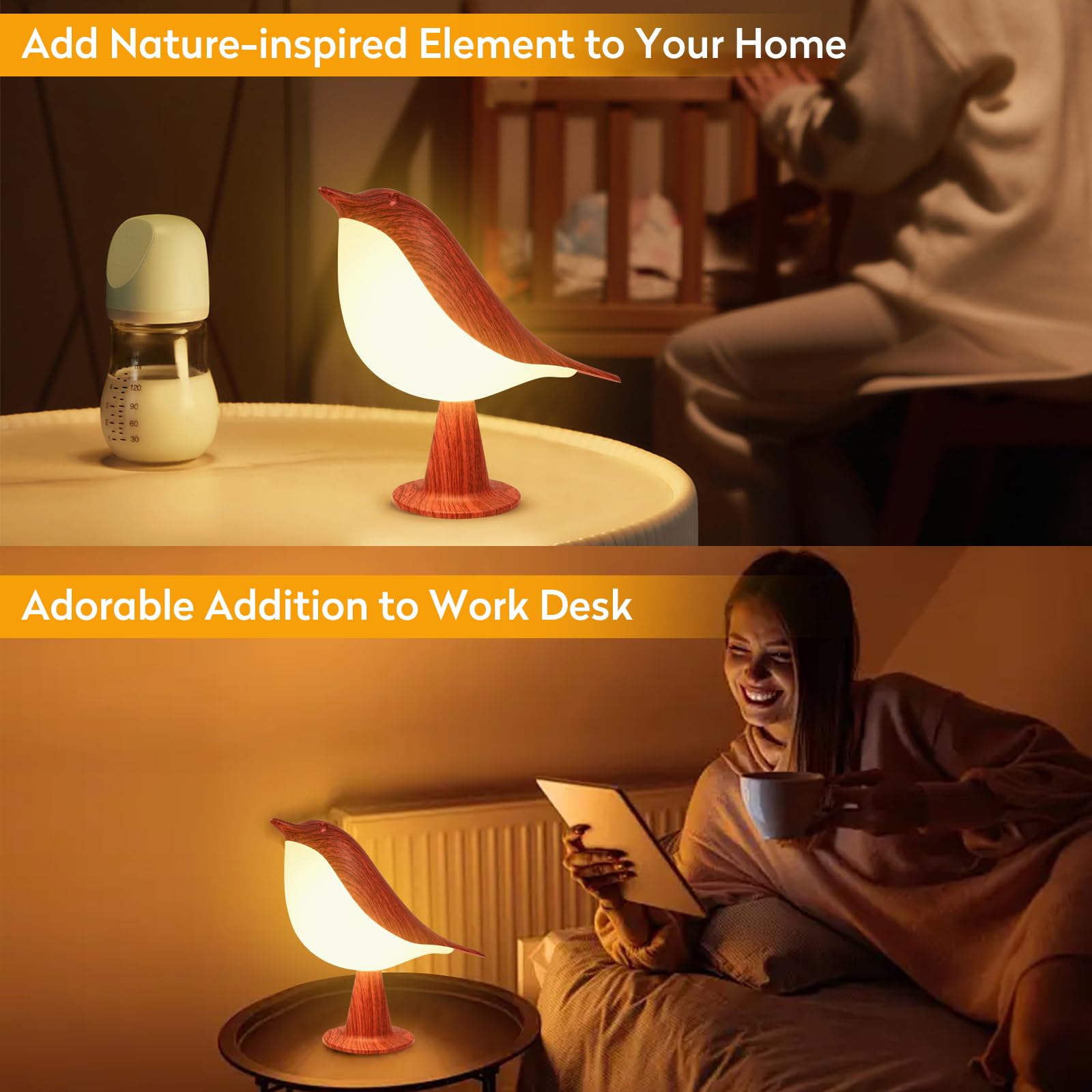 Hogxuae Small Desk Lamp, Bird Cordless Table Lamp With 3 Color Temperature Dimmer And Touch Sensor - Rechargeable Battery Night