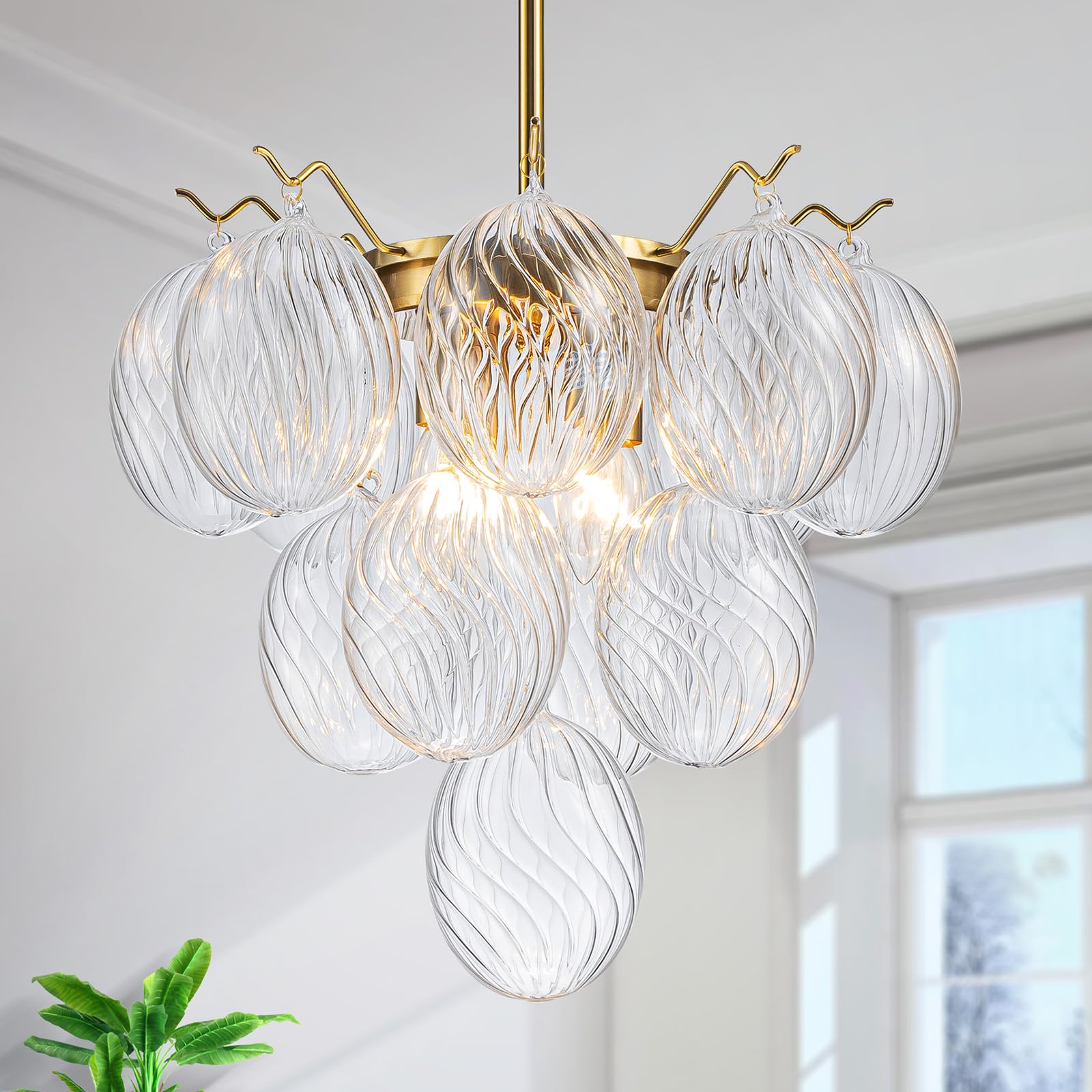Lumfurn Glass Bubble Chandelier, Modern Pendant Light Fixture For Dining Room, Living Room, Bedroom, D16 X H23.5~53''(Adjustable