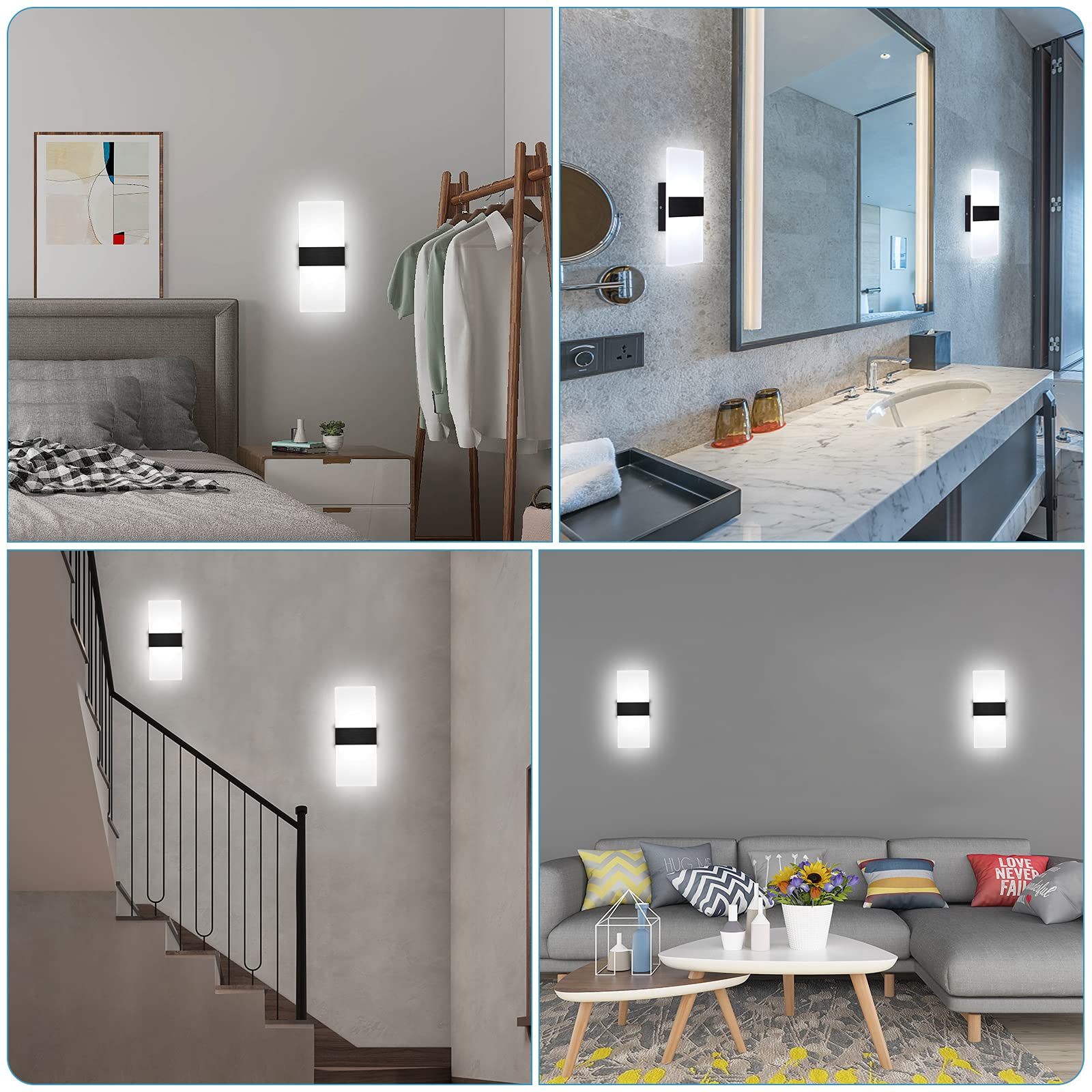 Lightess Modern Wall Sconces 2-Pack LED Lamp 12W Hardwired Aluminum Black Warm White Model 9930077-BJ