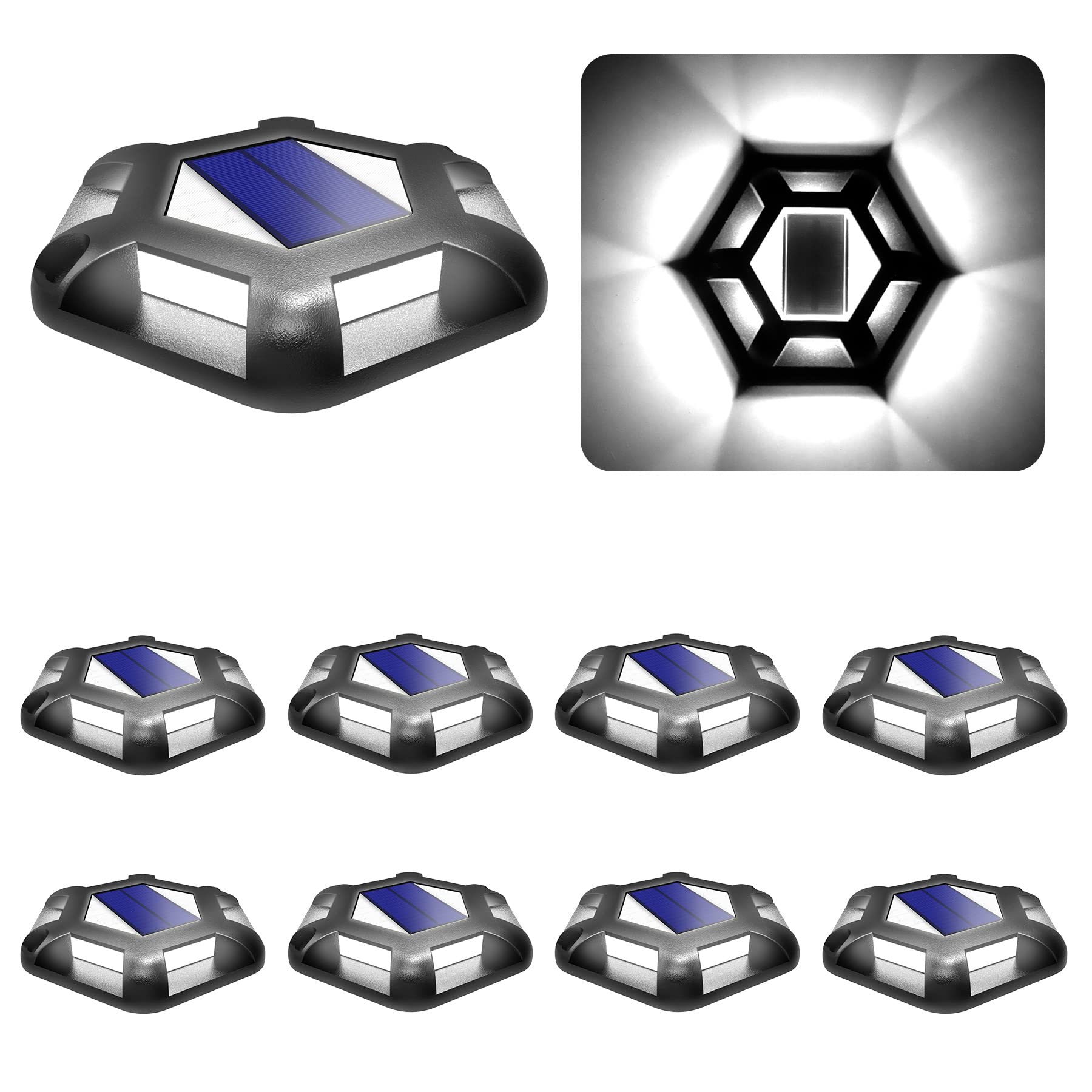 Crepow Solar Dock Lights - 8 Pack Waterproof Led Aluminum Step Lights For Driveway & Garden