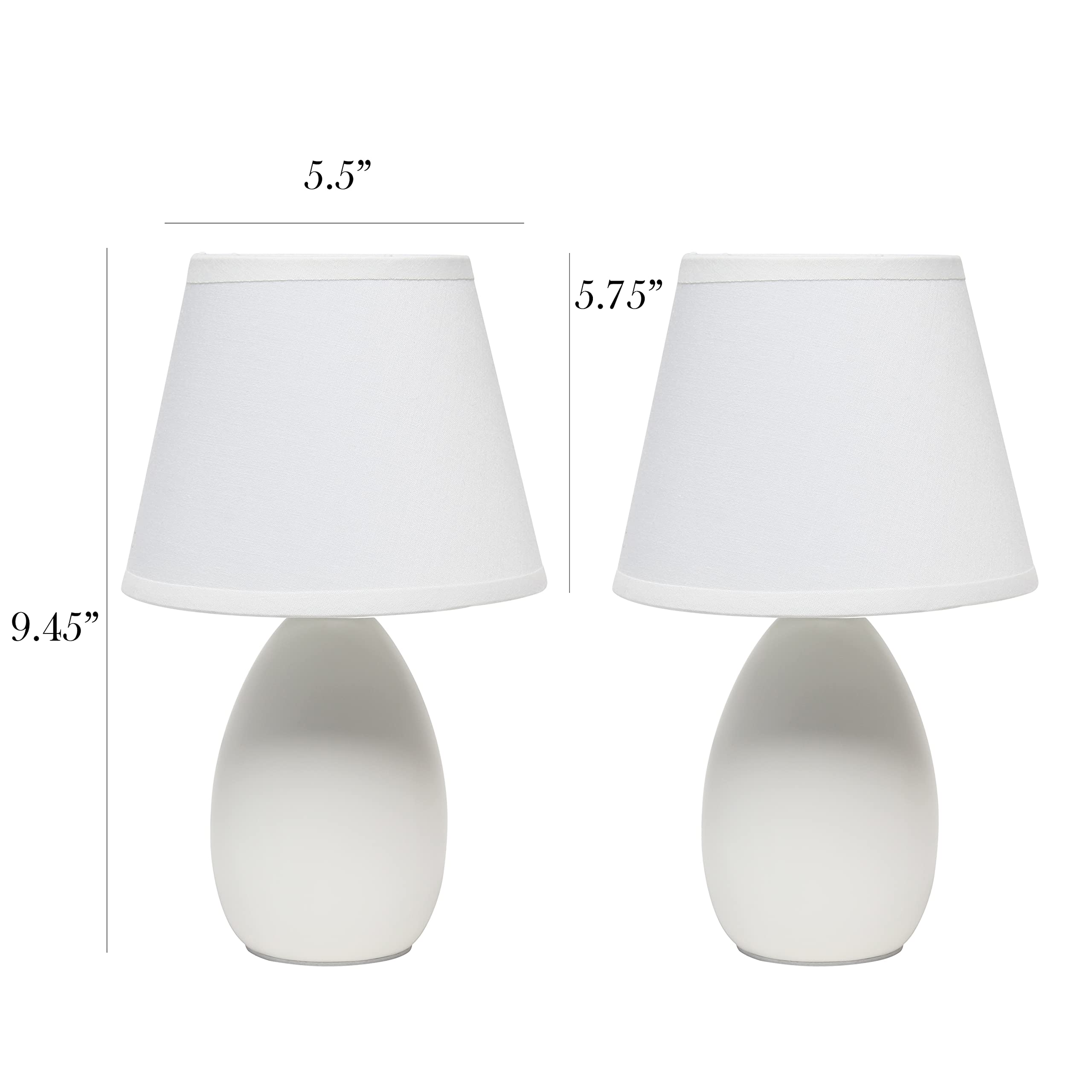 Simple Designs Lt2009-Off-2Pk Mini Egg Oval Ceramic Table Desk Lamp 2 Pack Set, Off White, 5.51 X 5.51 X 9.45