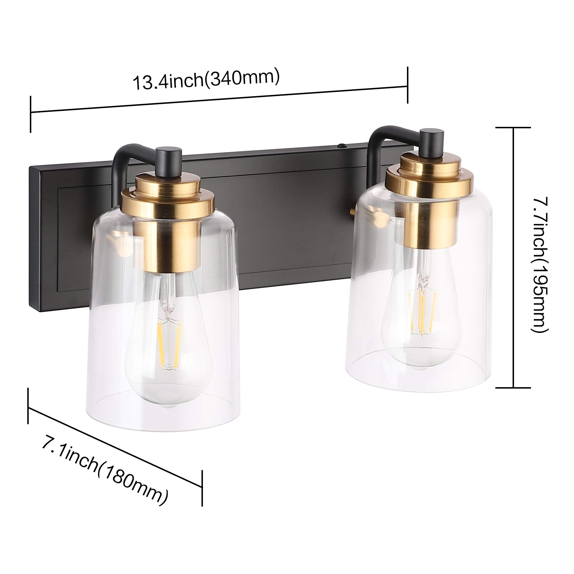 Solfart 20.1 Inch Black Vintage Bathroom Vanity Light Fixtures Fixtures With Modern Glass Globe Shade Metal Brass Wall Lamp 2 Li