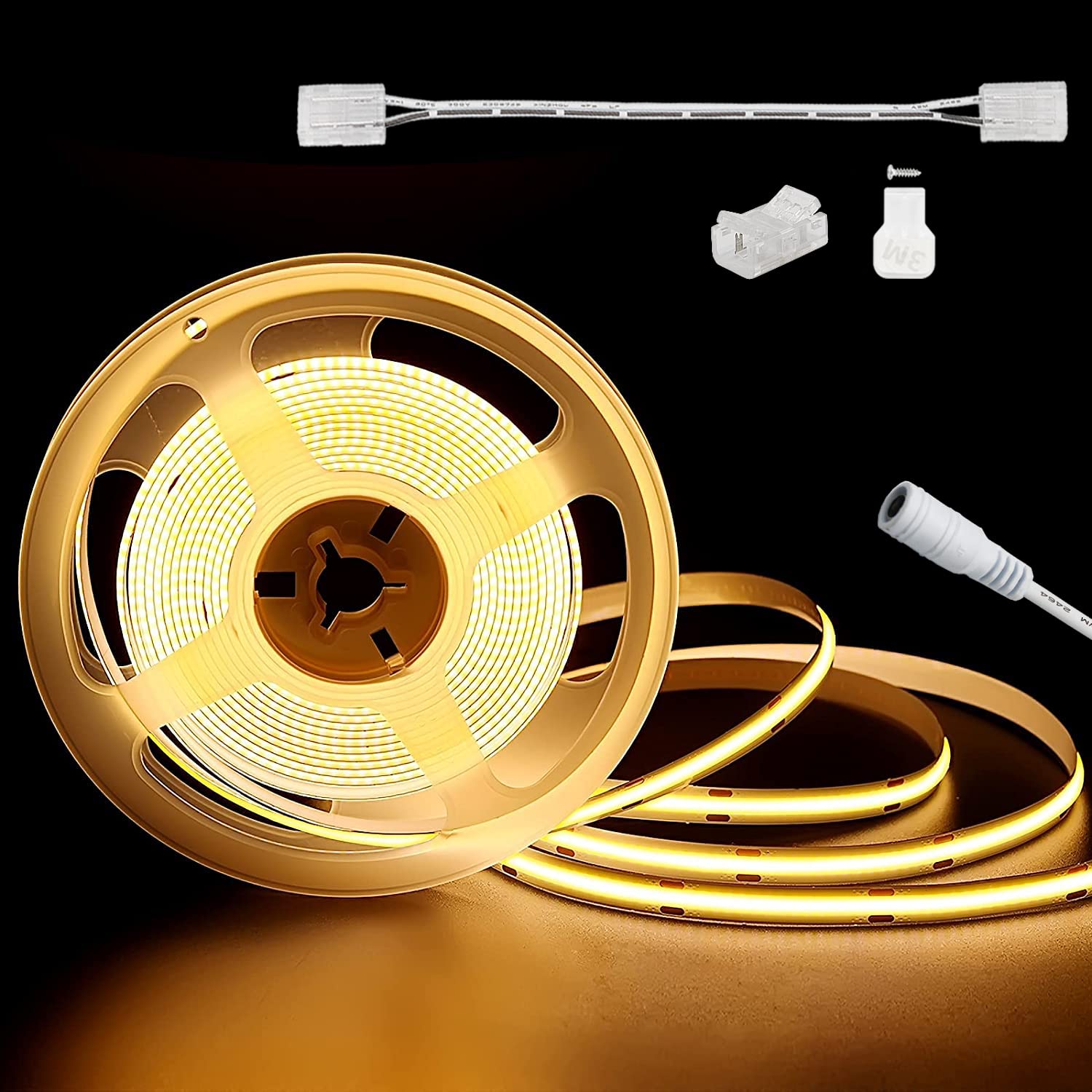 Pautix Cob Led Strip Light 24Ft/7.5M 3000K Warm White 3780Leds,High Lumen Cri90+ Super Bright,Lead-Free Material Dc24V Flexible
