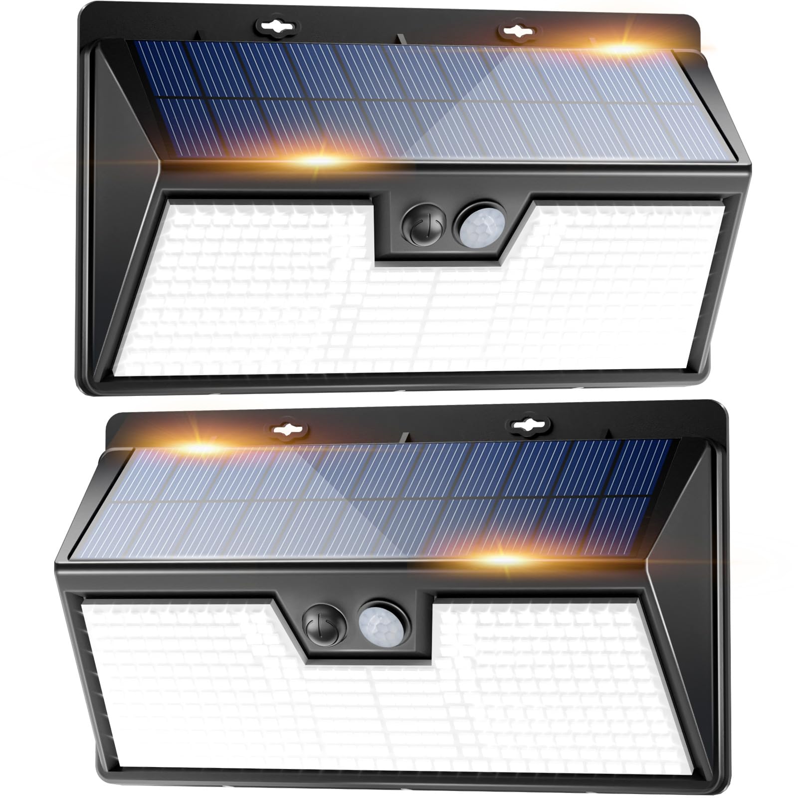 Peasur Solar Lights Outdoor, 318 LED, Motion Sensor, IP65 Waterproof, 2 Pack, Black Frame-Cool White, Plastic